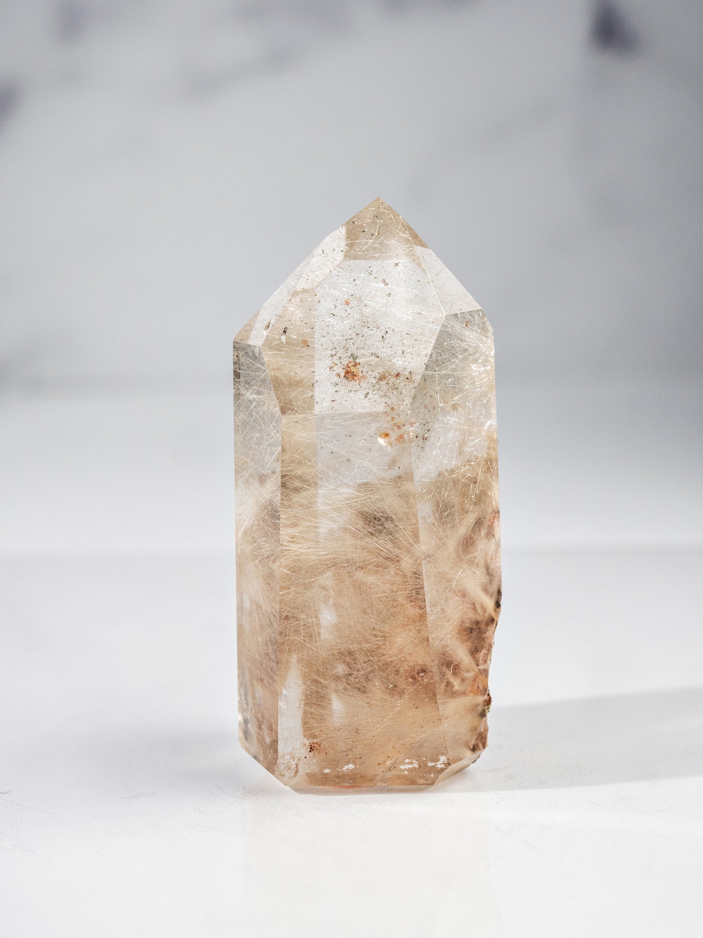Silvery Gold Rutile in Quartz Polished Tower