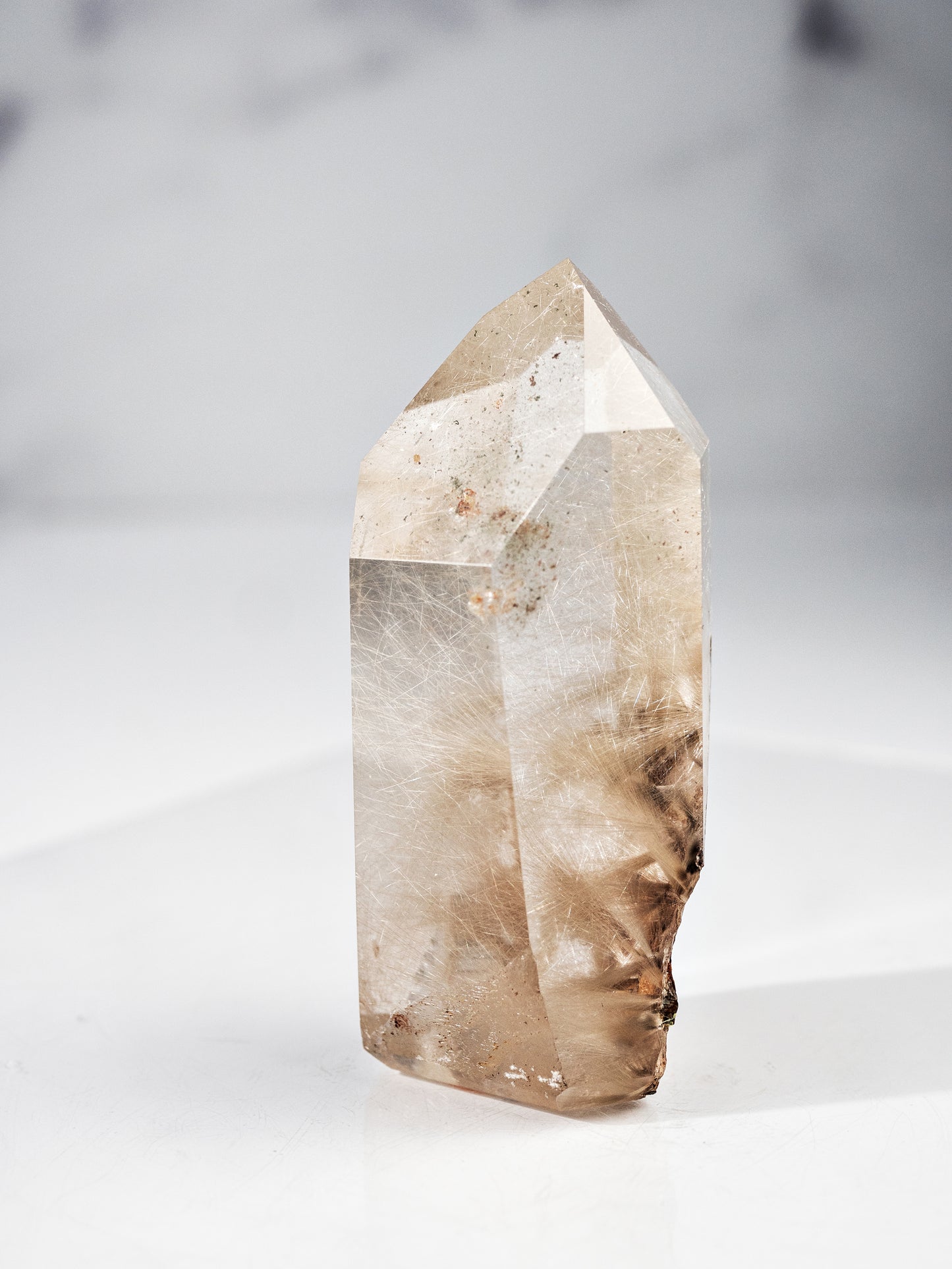 Silvery Gold Rutile in Quartz Polished Tower
