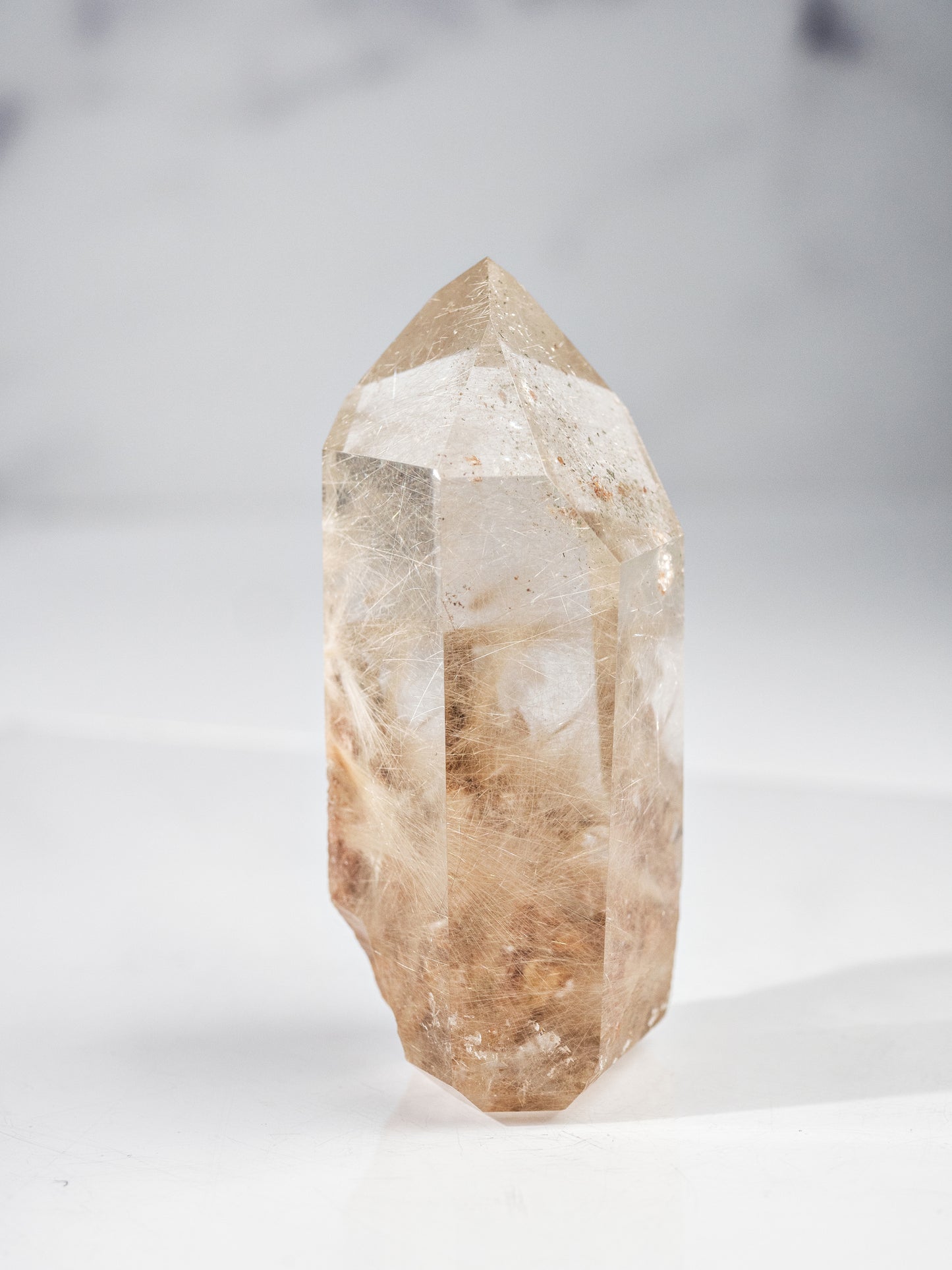 Silvery Gold Rutile in Quartz Polished Tower