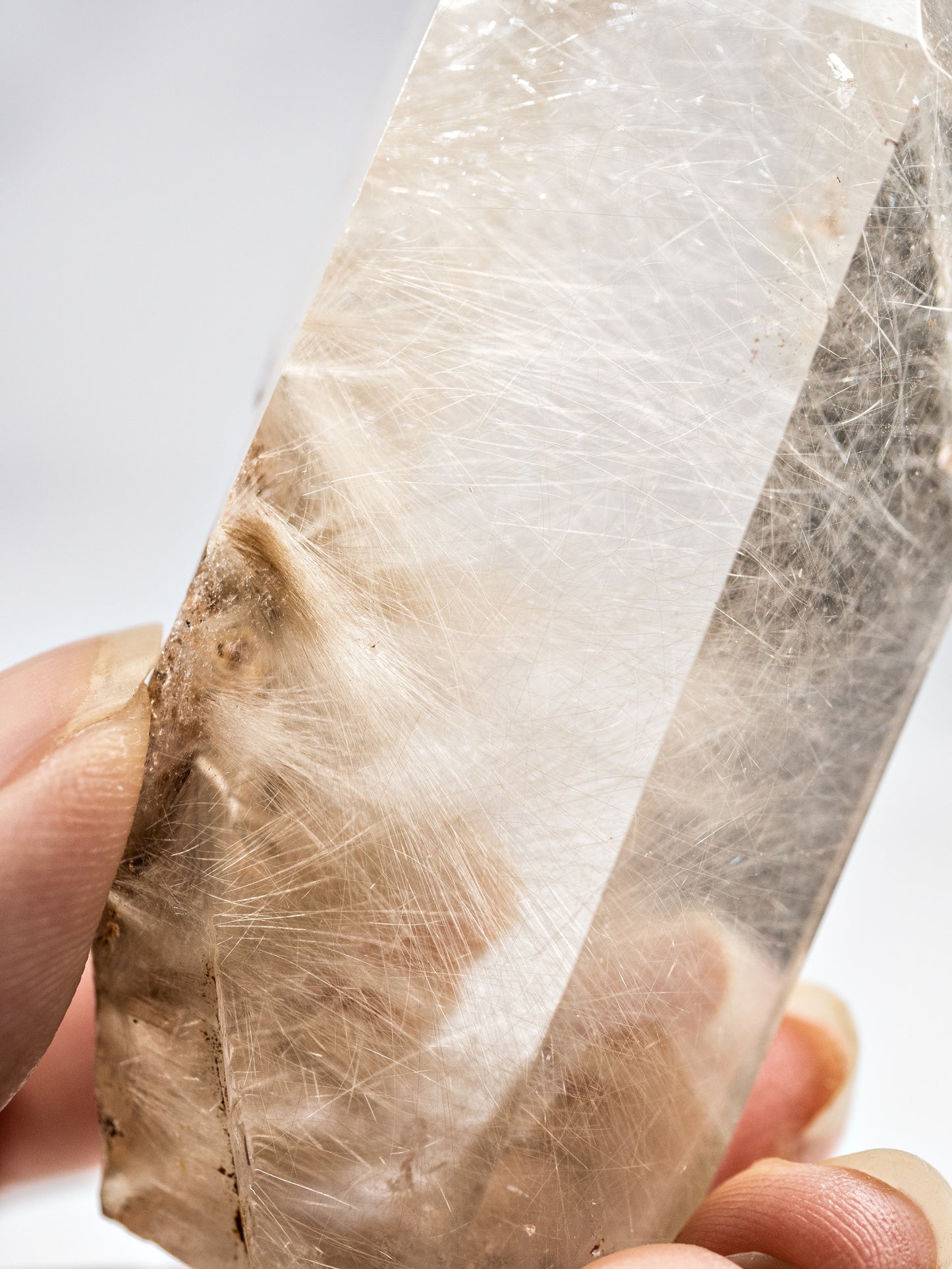 Silvery Gold Rutile in Quartz Polished Tower