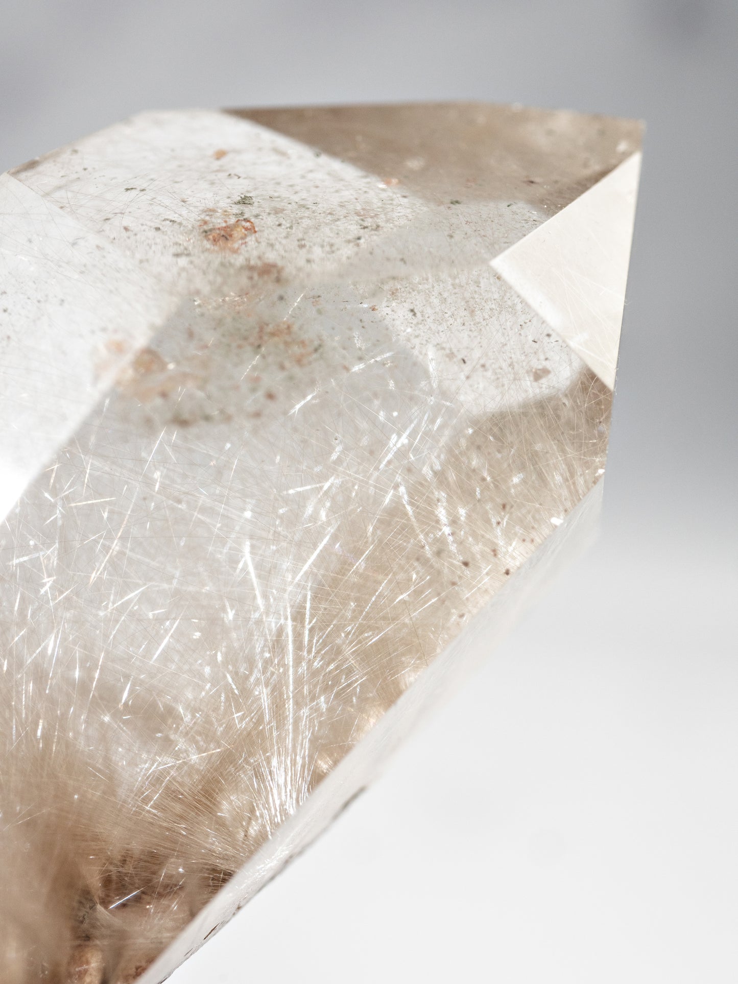 Silvery Gold Rutile in Quartz Polished Tower