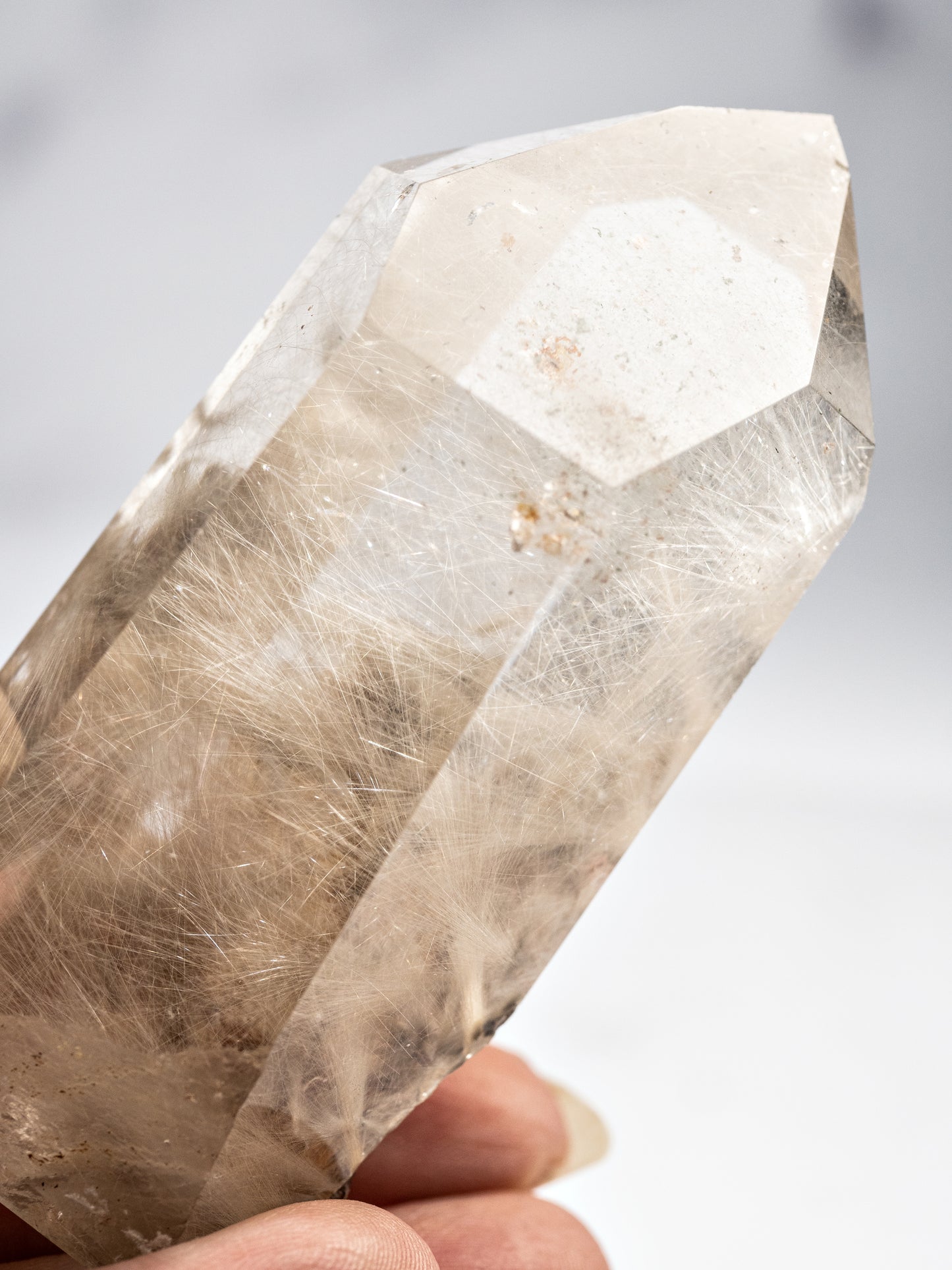 Silvery Gold Rutile in Quartz Polished Tower