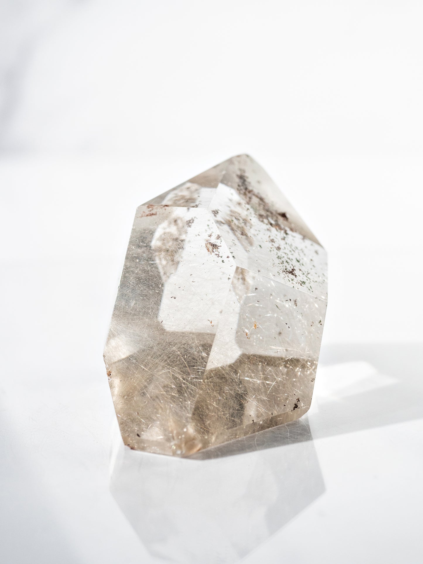 Silver Gold Rutile in Quartz Polished Tower