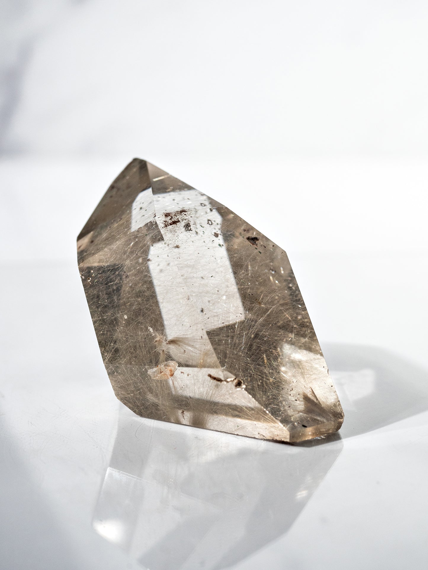 Silver Gold Rutile in Quartz Polished Tower