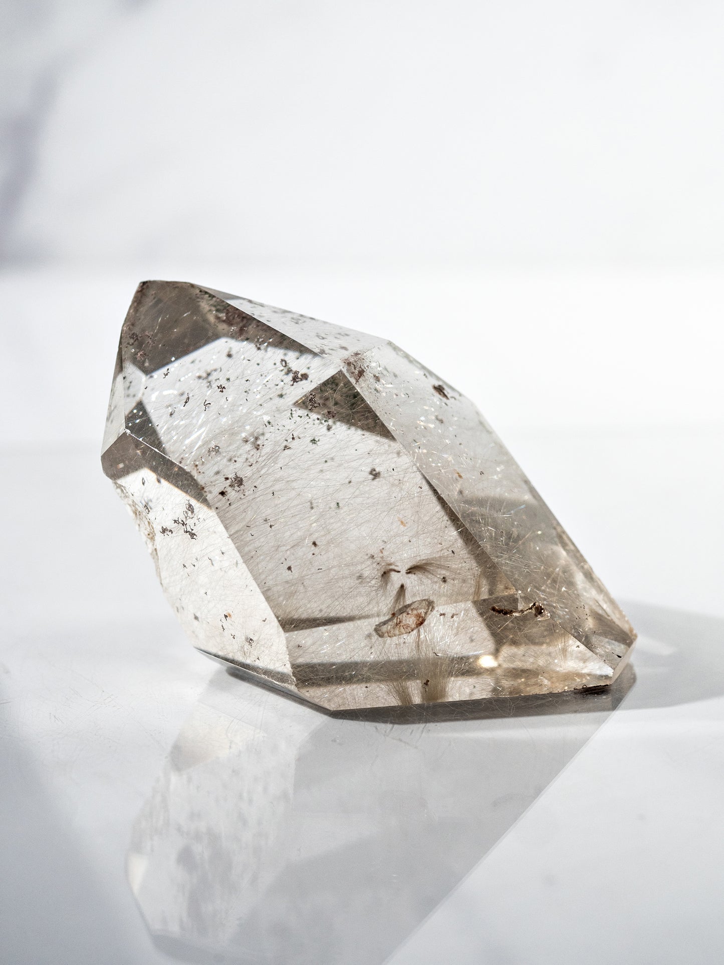 Silver Gold Rutile in Quartz Polished Tower