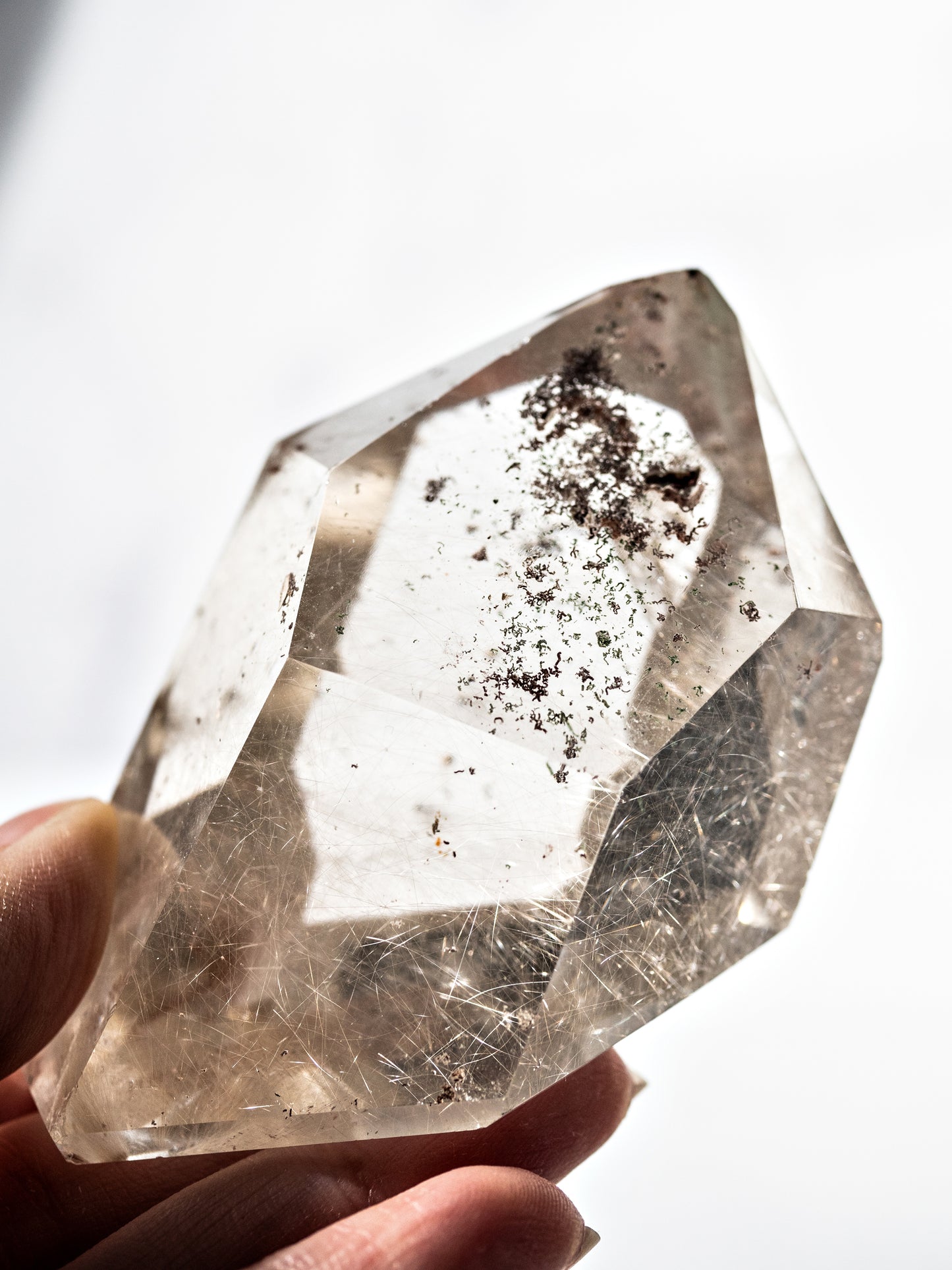 Silver Gold Rutile in Quartz Polished Tower