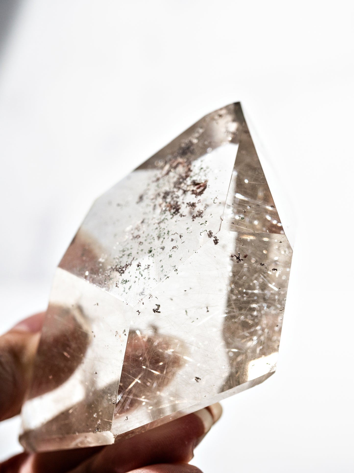 Silver Gold Rutile in Quartz Polished Tower