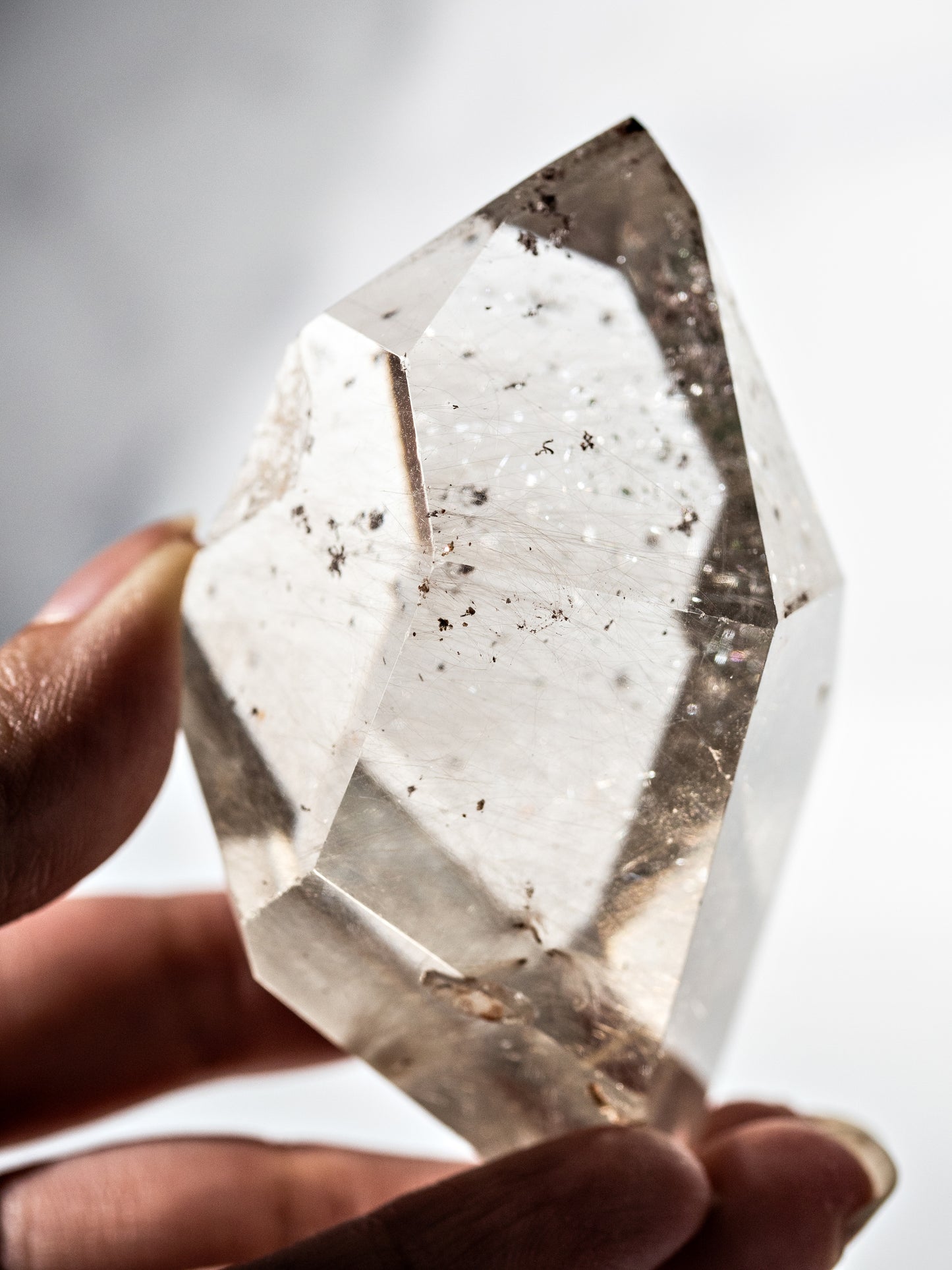 Silver Gold Rutile in Quartz Polished Tower