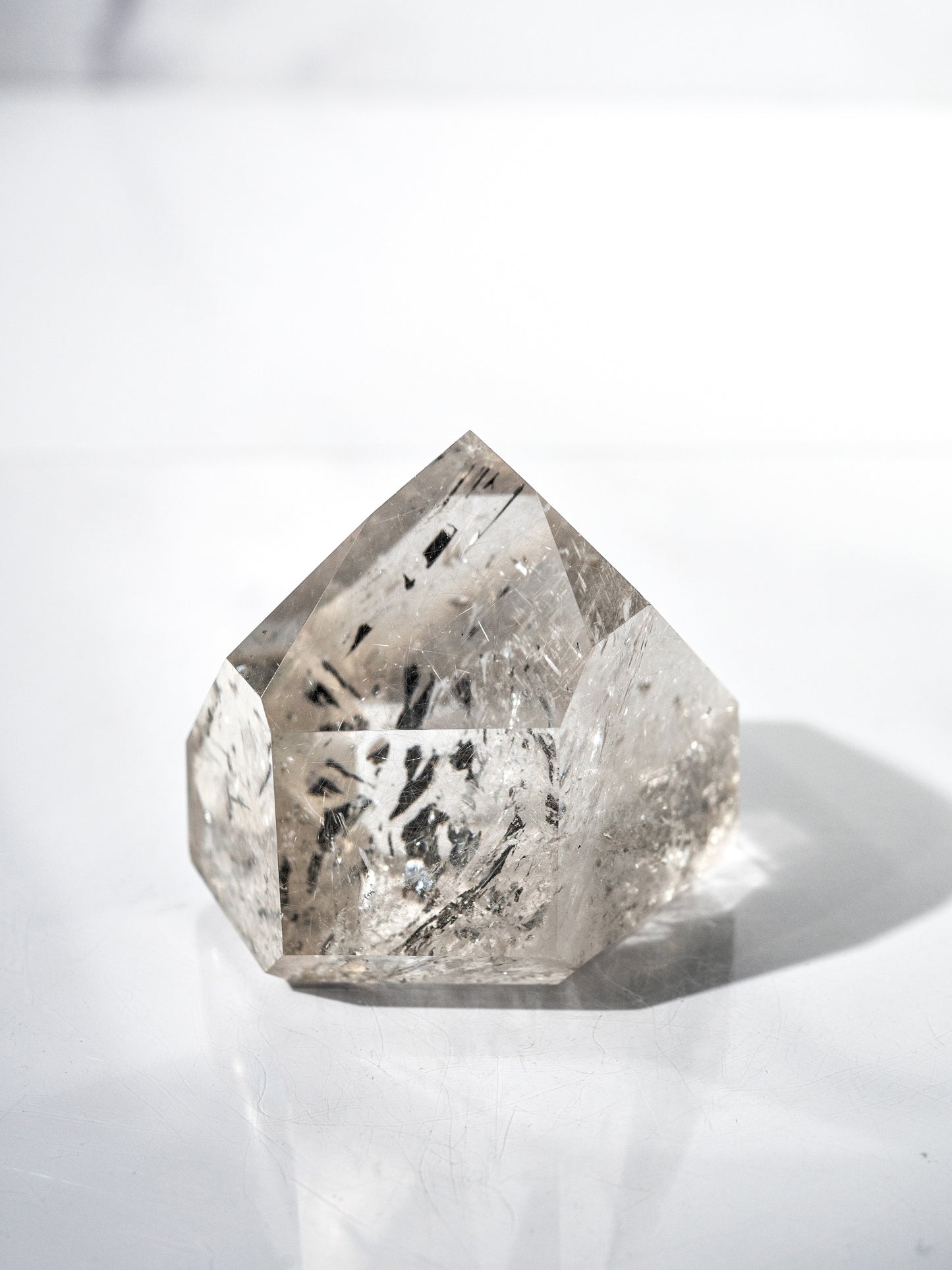Silver Rutile in Quartz Polished Tower