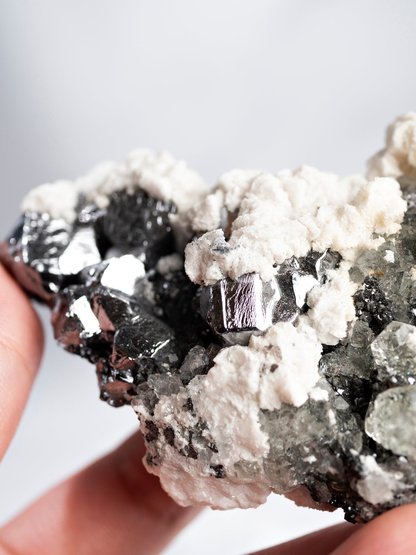 Fluorite, Tetrahedrite, Galena, Calcite from Huanzala Mine, Peru