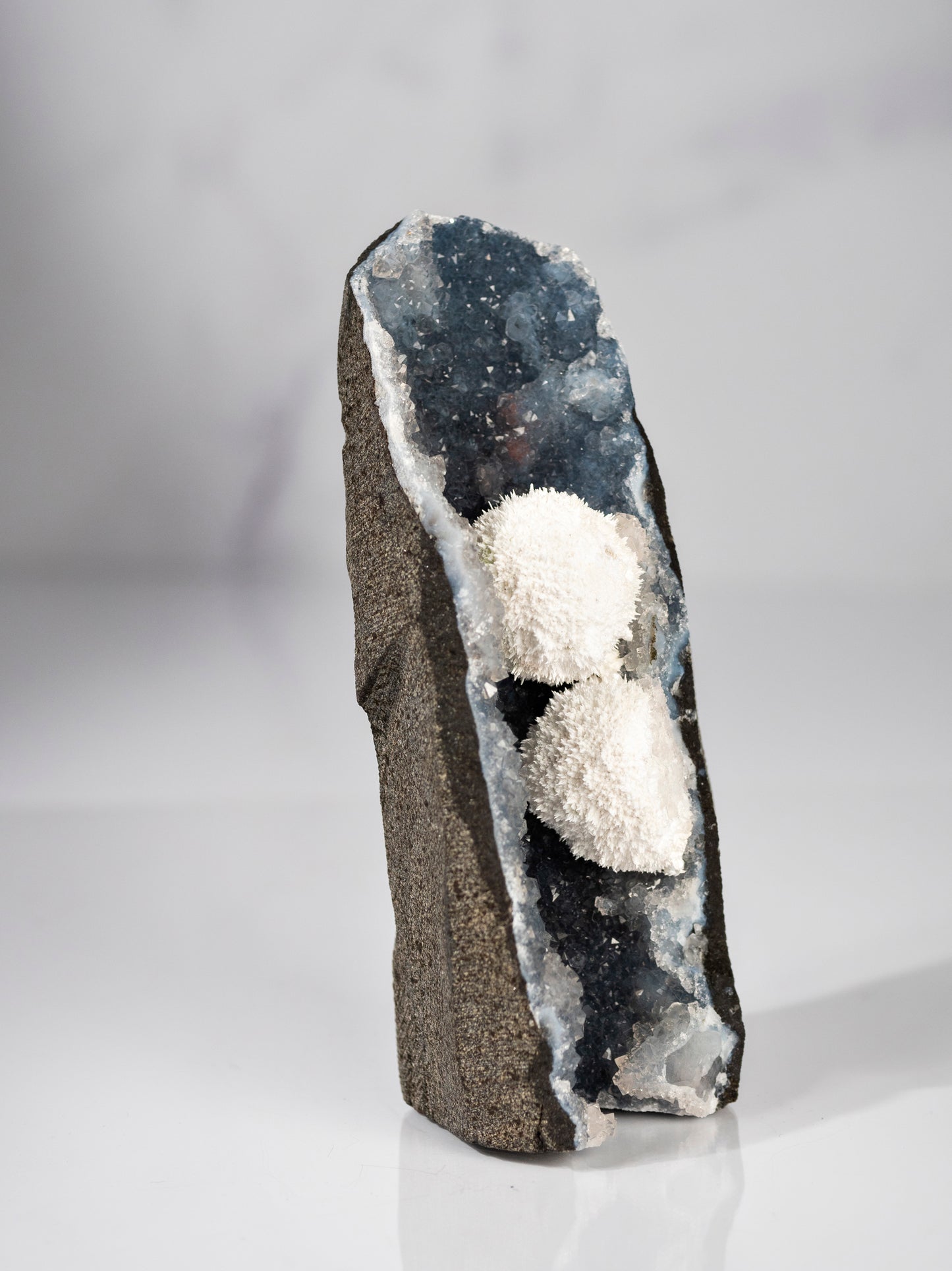 Mordenite, Apophyllite, Blue Chalcedony Geode from India