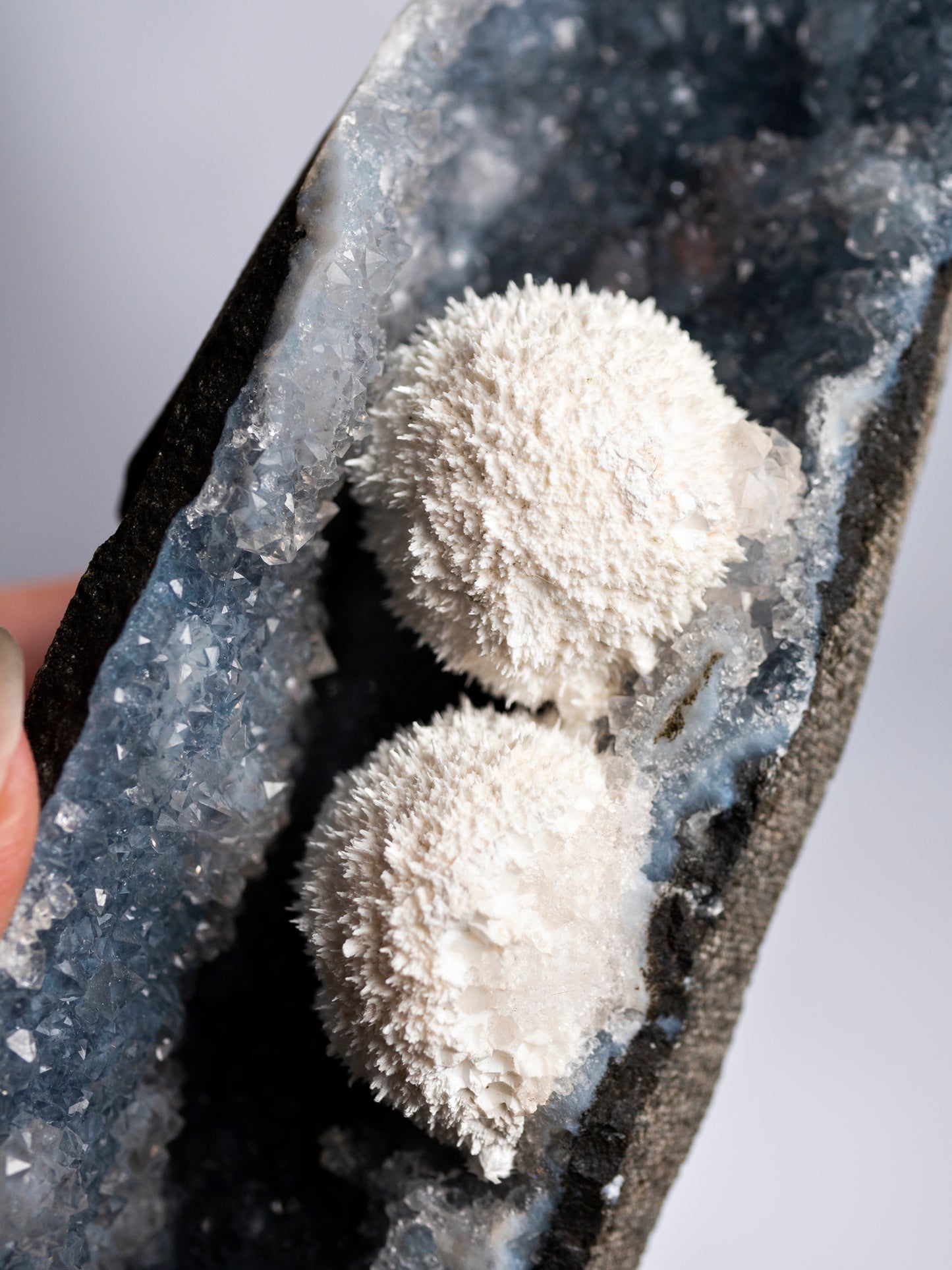 Mordenite, Apophyllite, Blue Chalcedony Geode from India