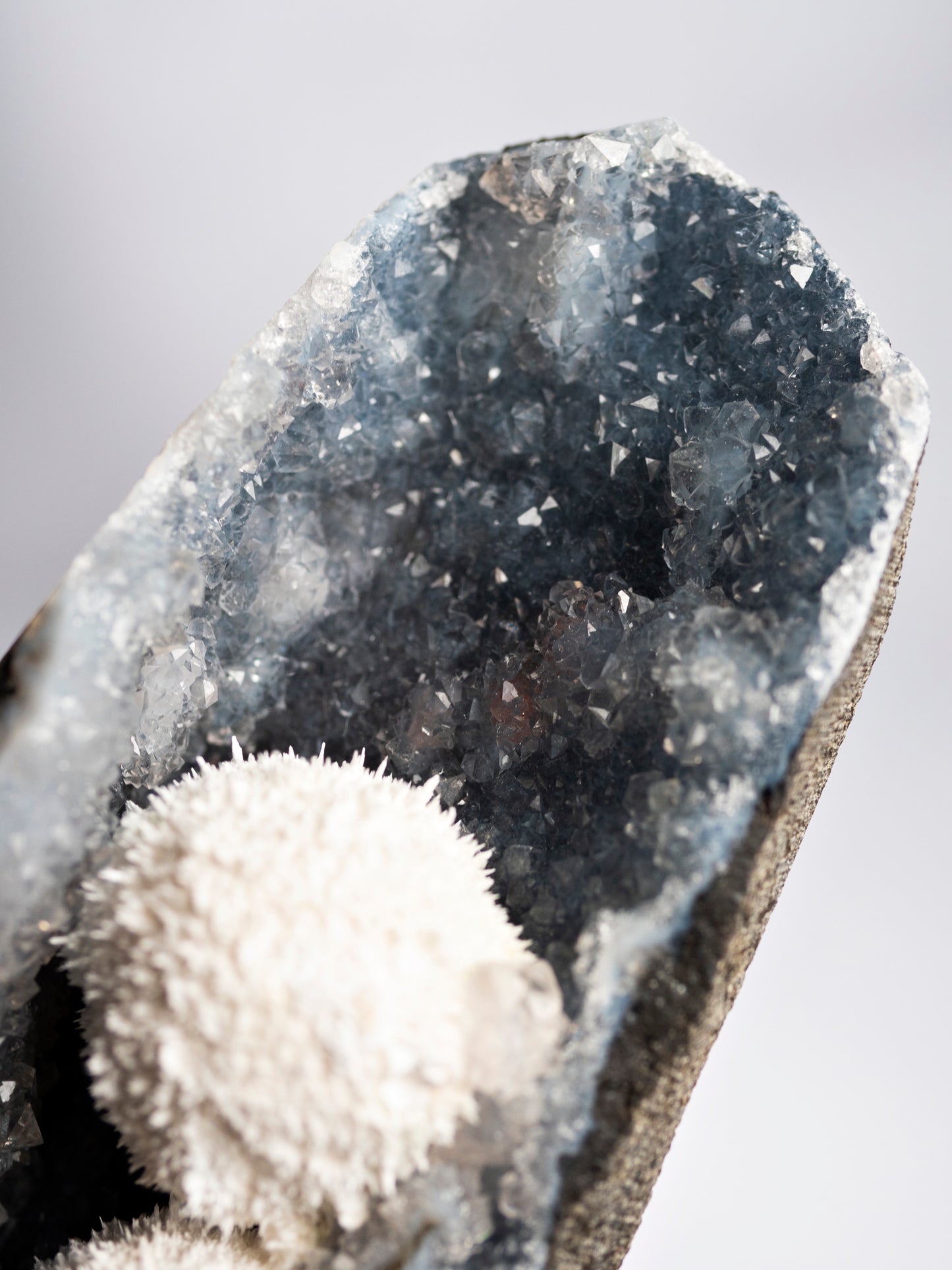 Mordenite, Apophyllite, Blue Chalcedony Geode from India