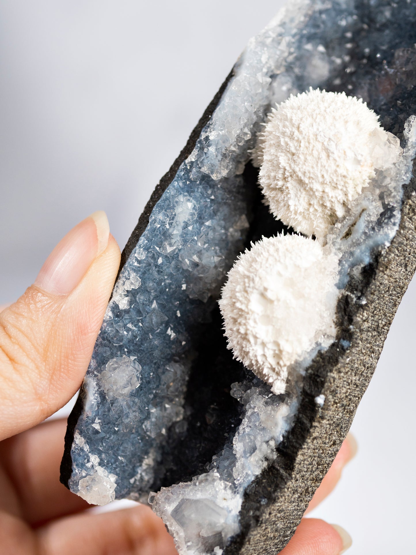 Mordenite, Apophyllite, Blue Chalcedony Geode from India