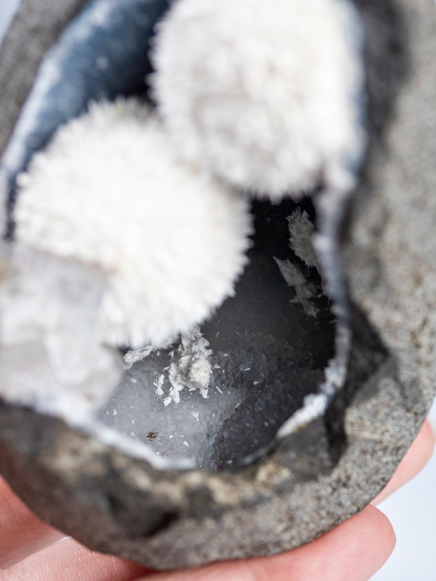 Mordenite, Apophyllite, Blue Chalcedony Geode from India