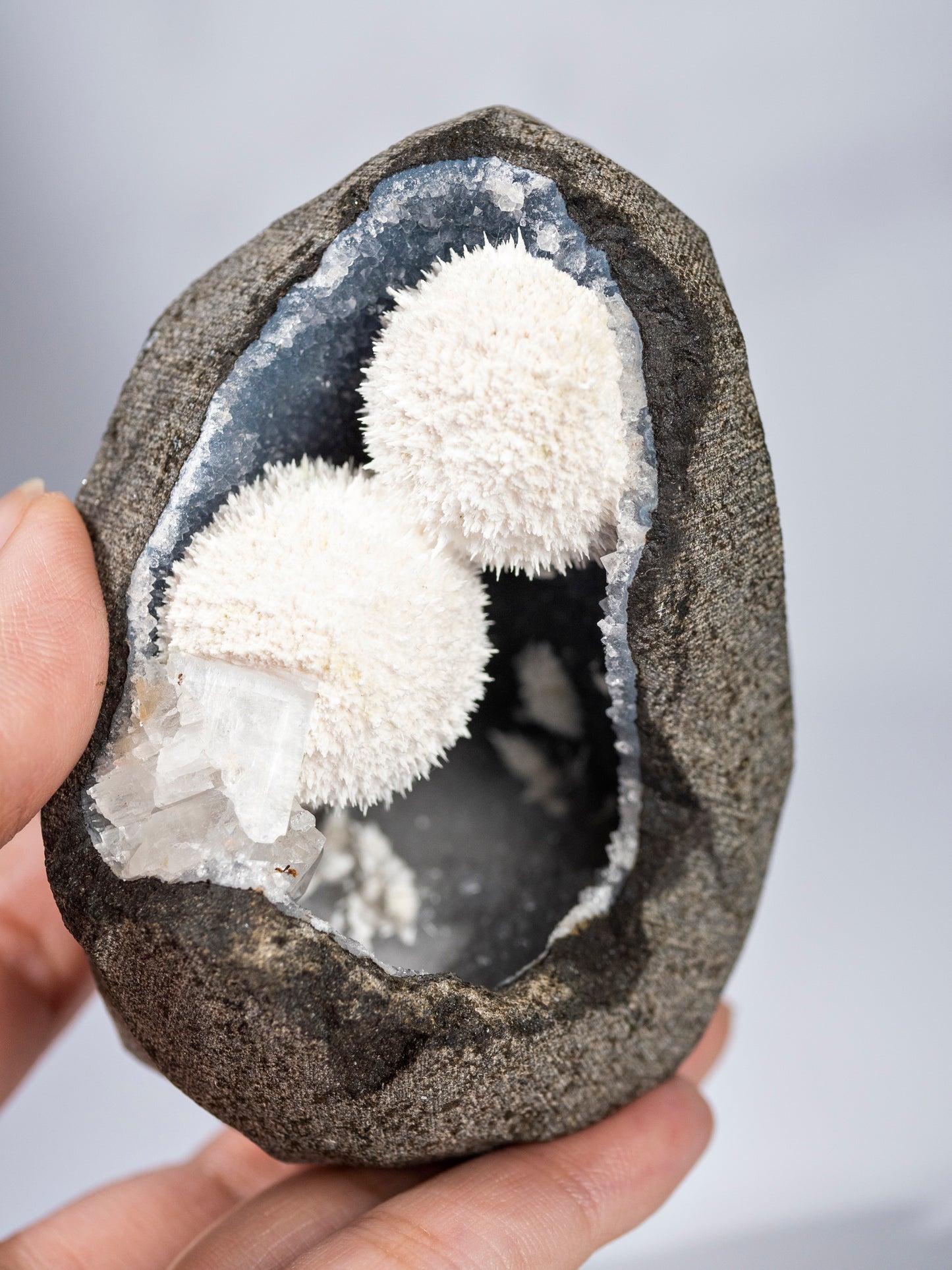 Mordenite, Apophyllite, Blue Chalcedony Geode from India