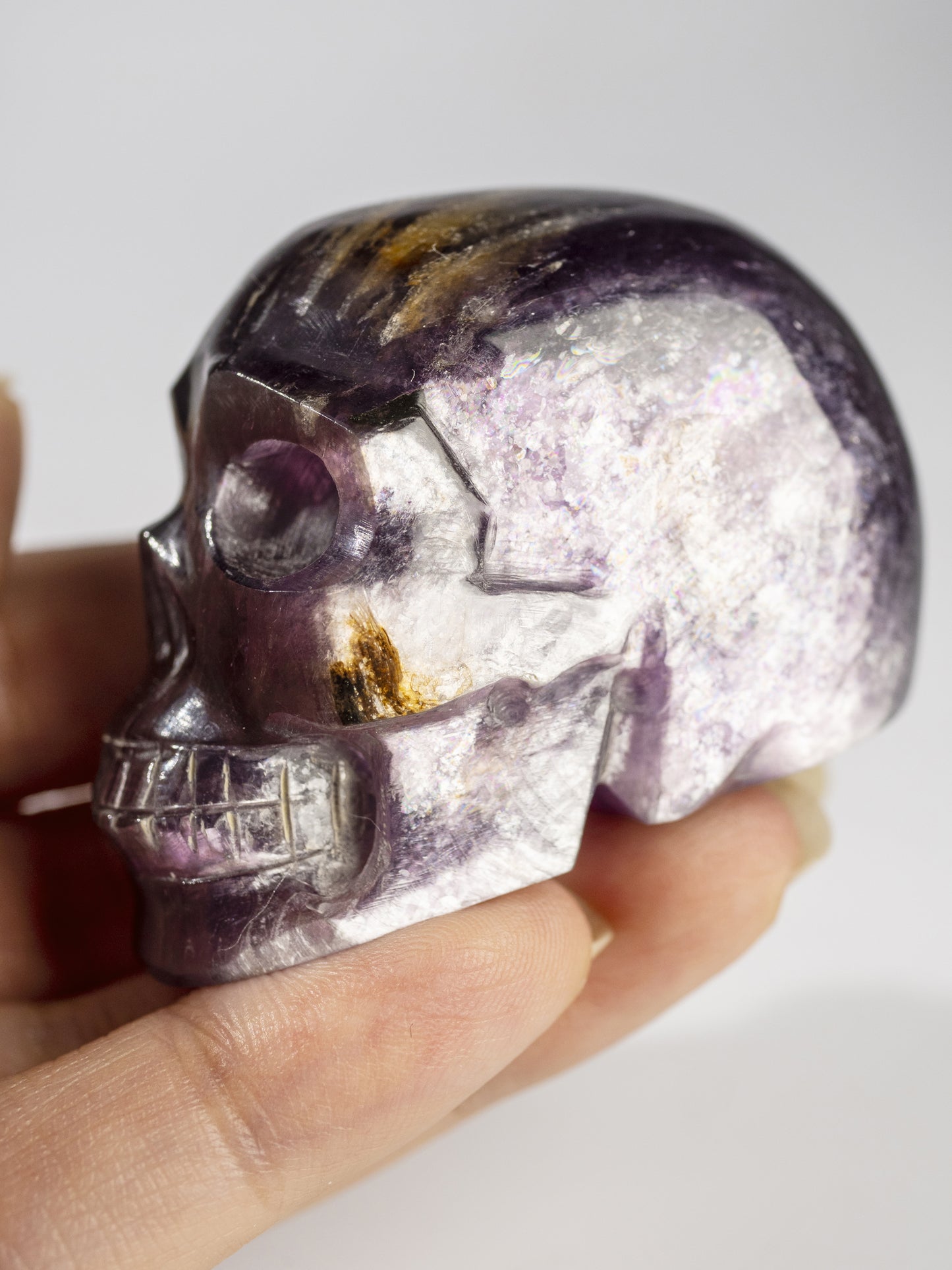 Gem Lepidolite Carved Skull