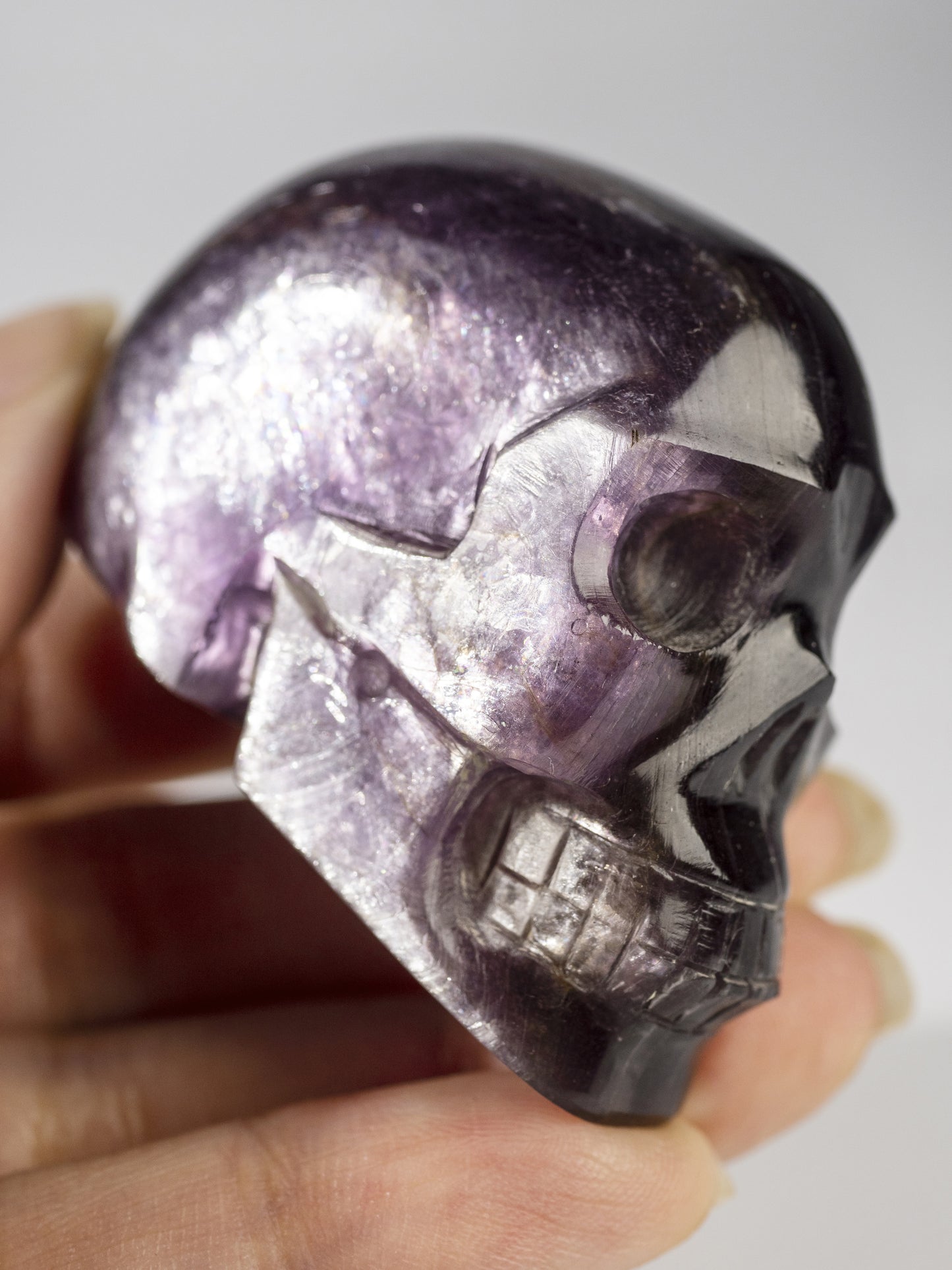 Gem Lepidolite Carved Skull