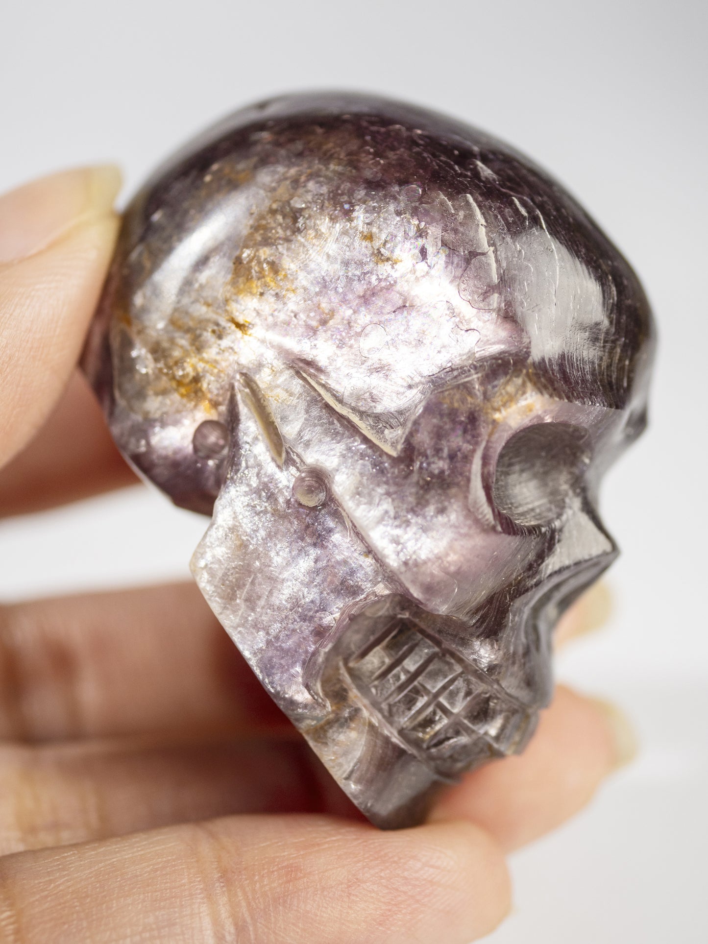 Gem Lepidolite Carved Skull