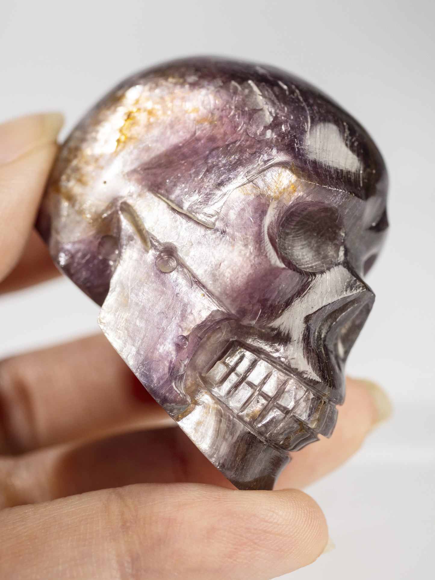 Gem Lepidolite Carved Skull