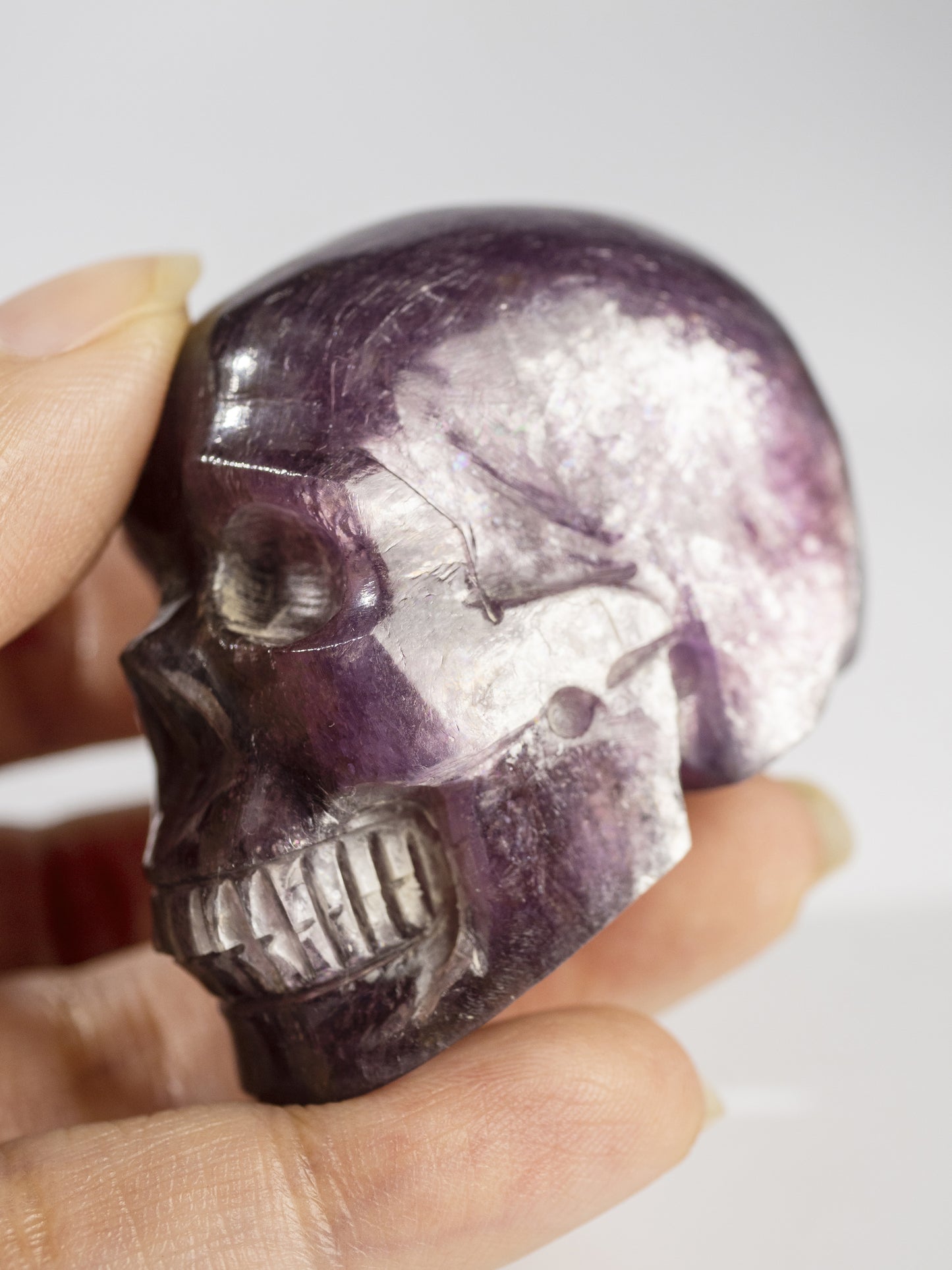 Gem Lepidolite Carved Skull