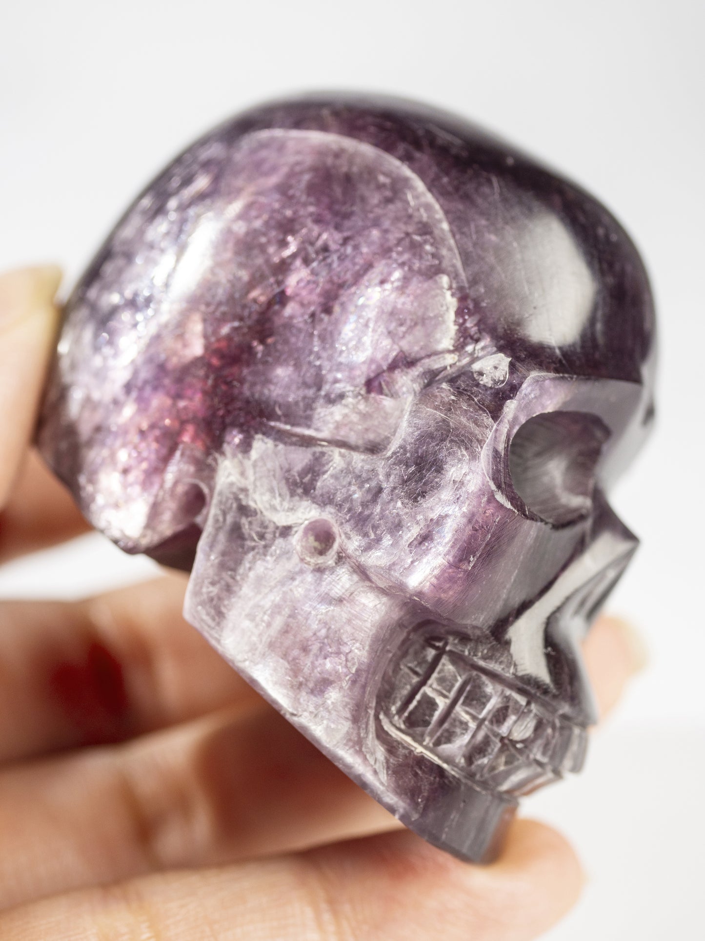 Gem Lepidolite Carved Skull