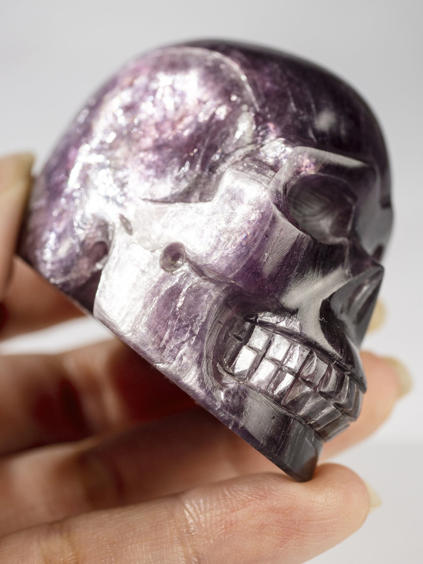 Gem Lepidolite Carved Skull