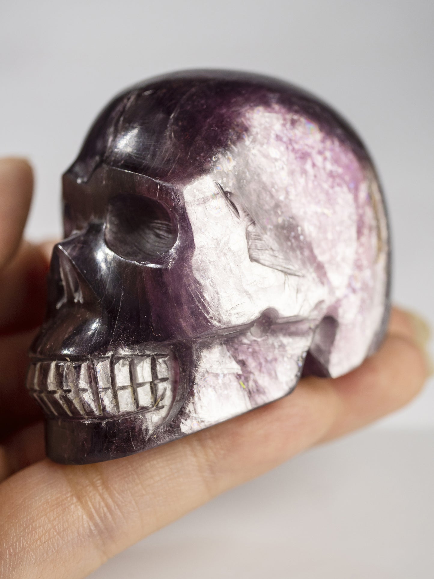 Gem Lepidolite Carved Skull