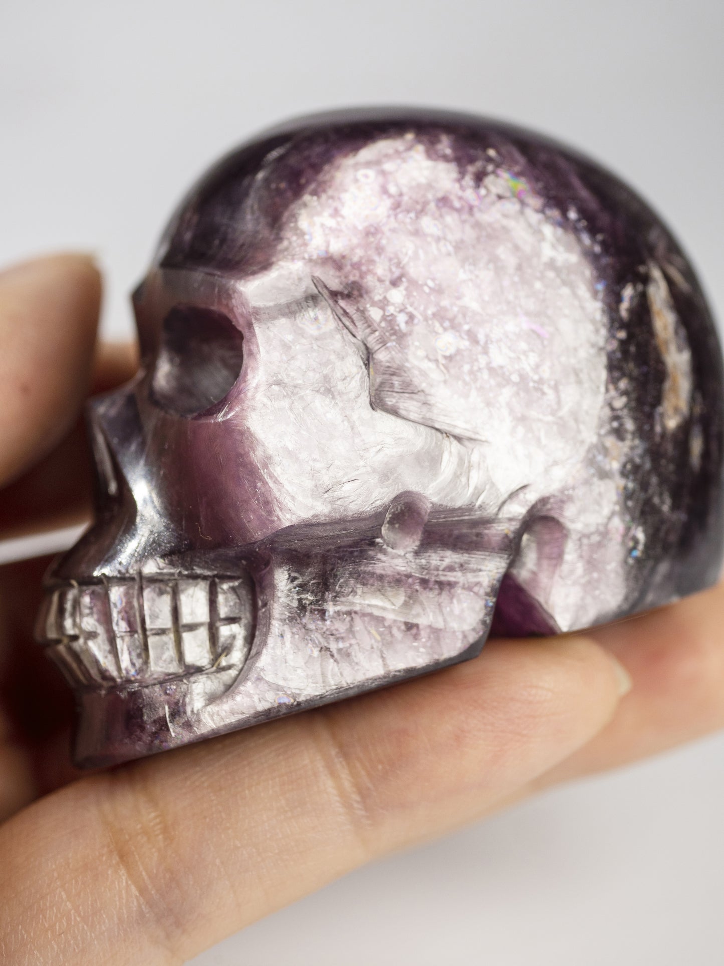 Gem Lepidolite Carved Skull