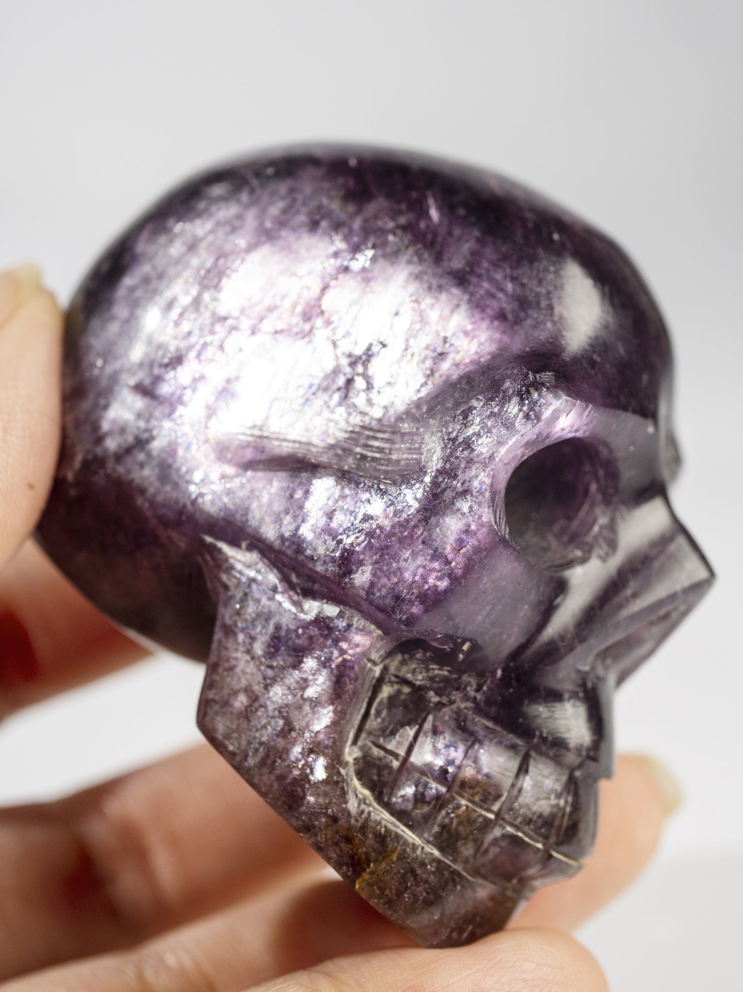 Gem Lepidolite Carved Skull