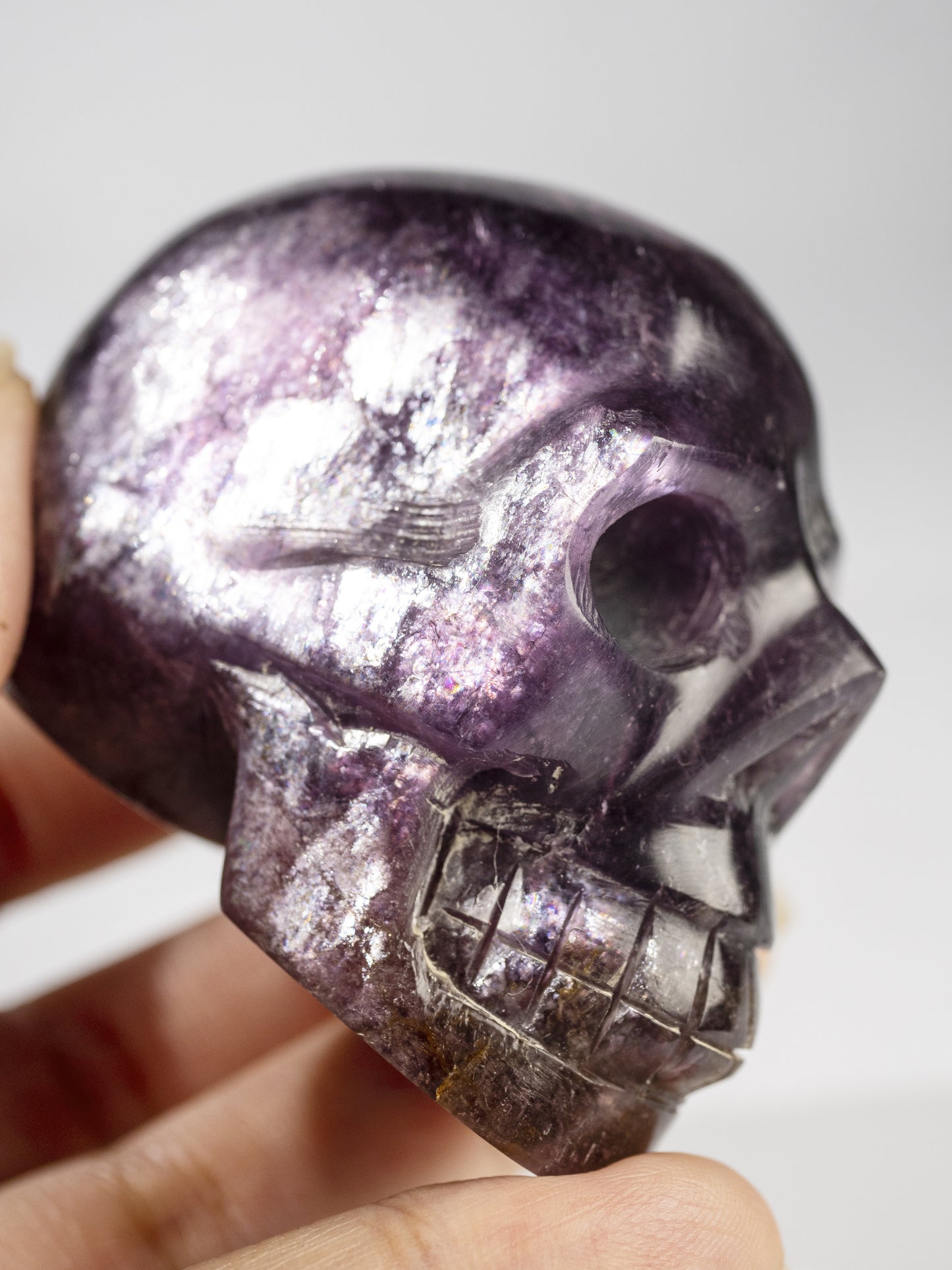 Gem Lepidolite Carved Skull