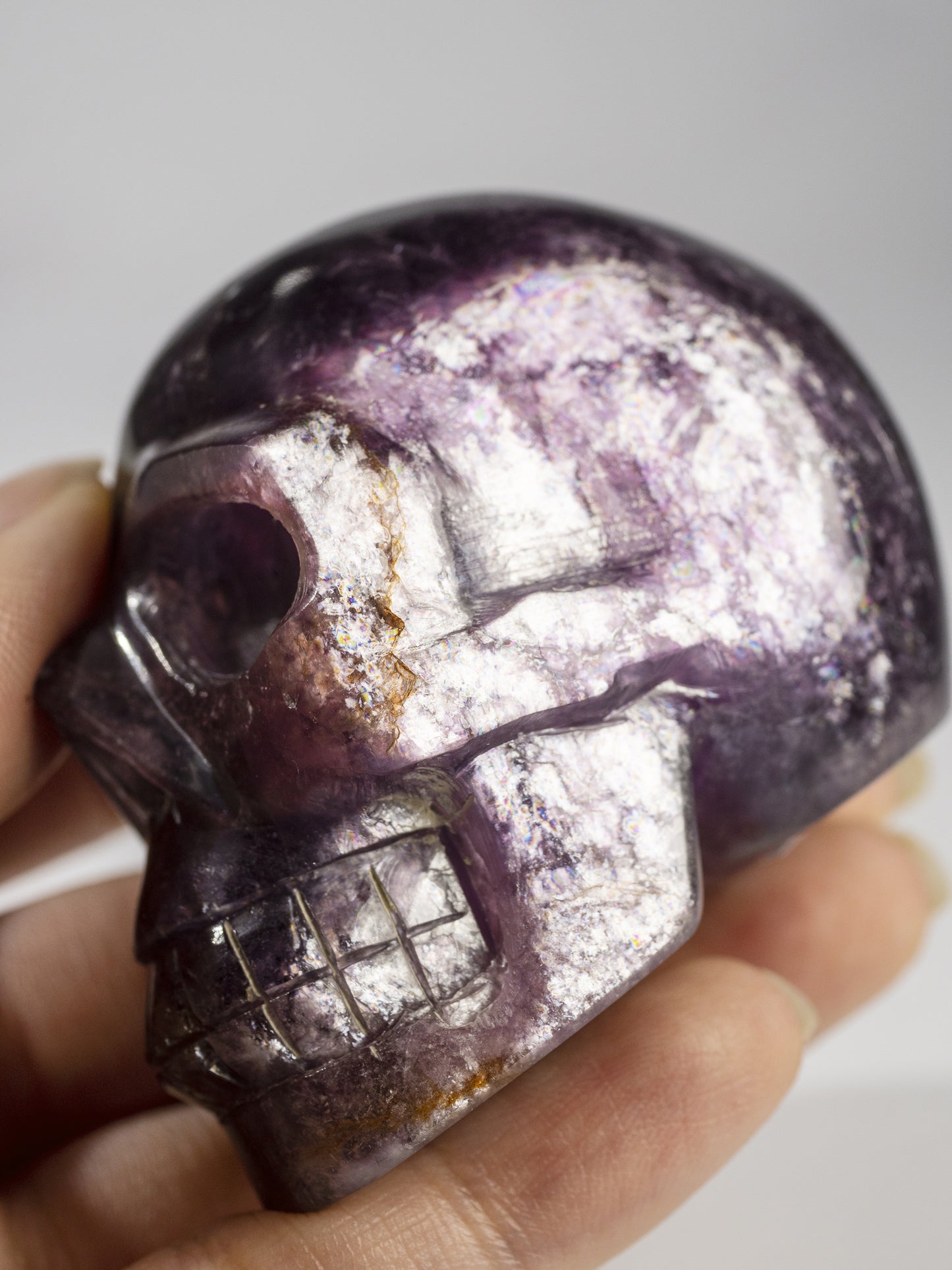 Gem Lepidolite Carved Skull