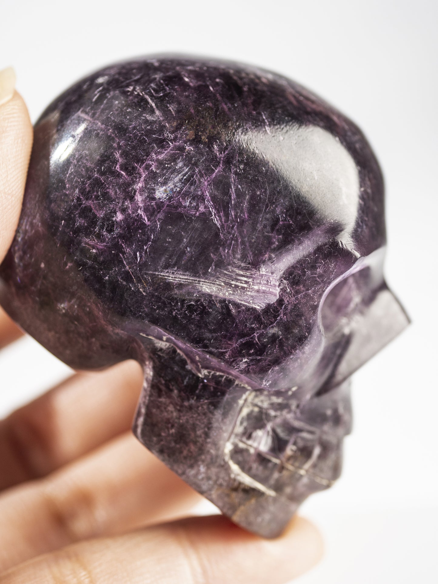 Gem Lepidolite Carved Skull