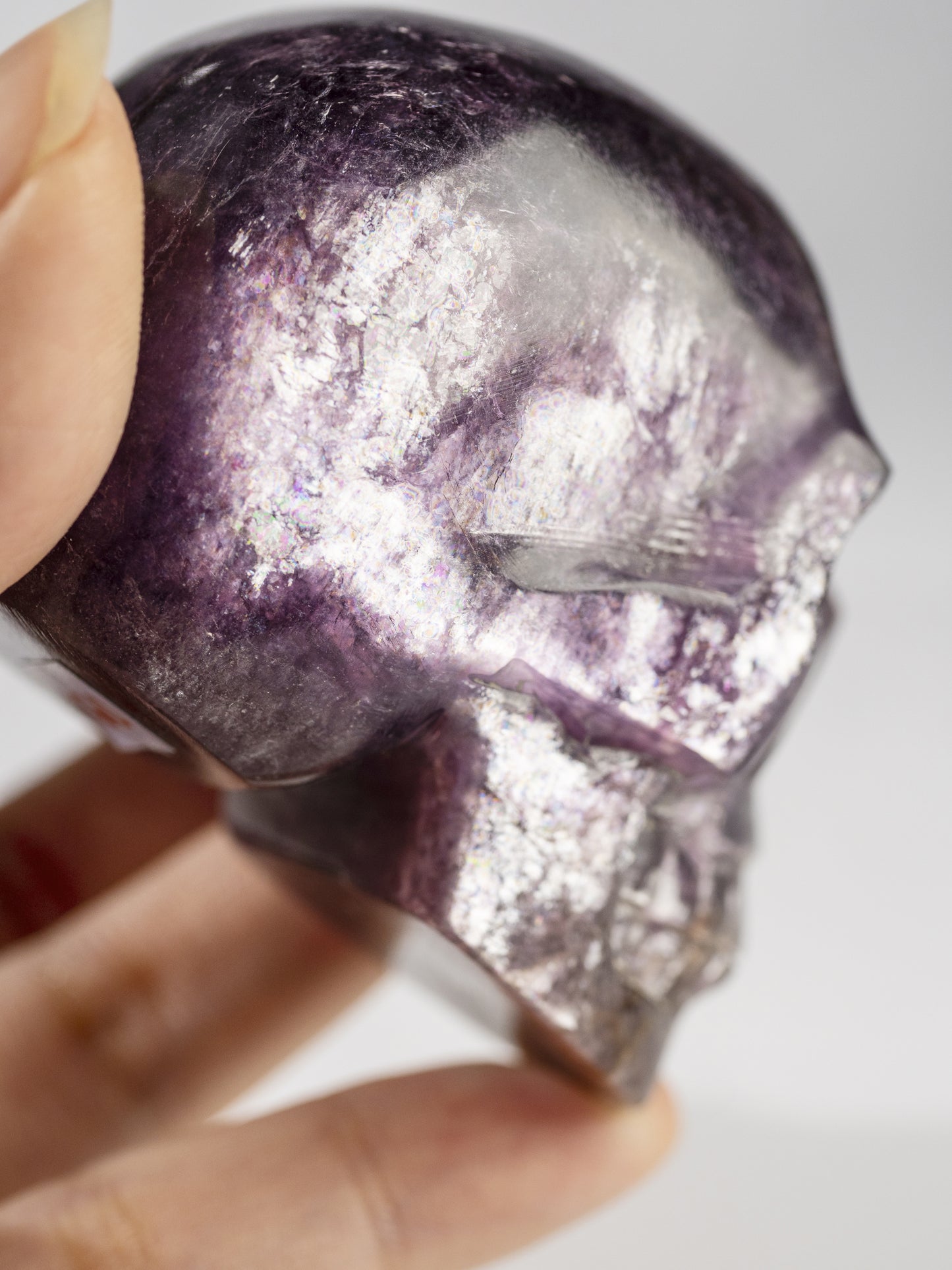 Gem Lepidolite Carved Skull