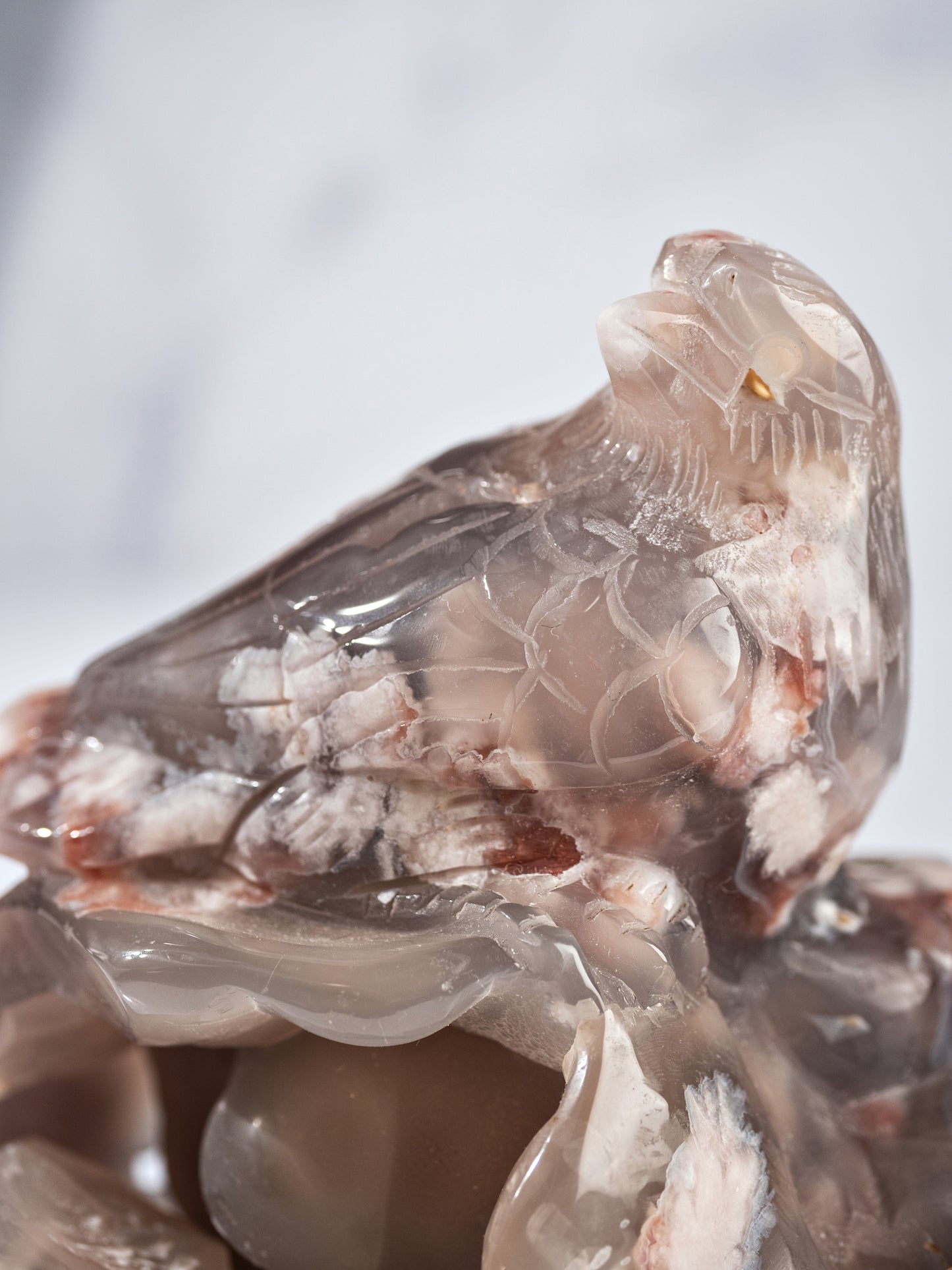 Flower Agate Carved Bird Geode