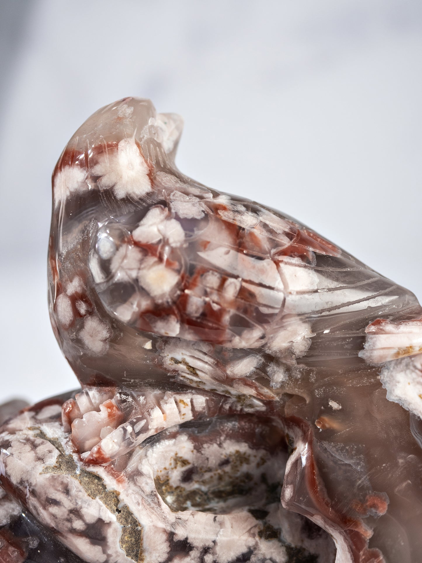 Flower Agate Carved Bird Geode