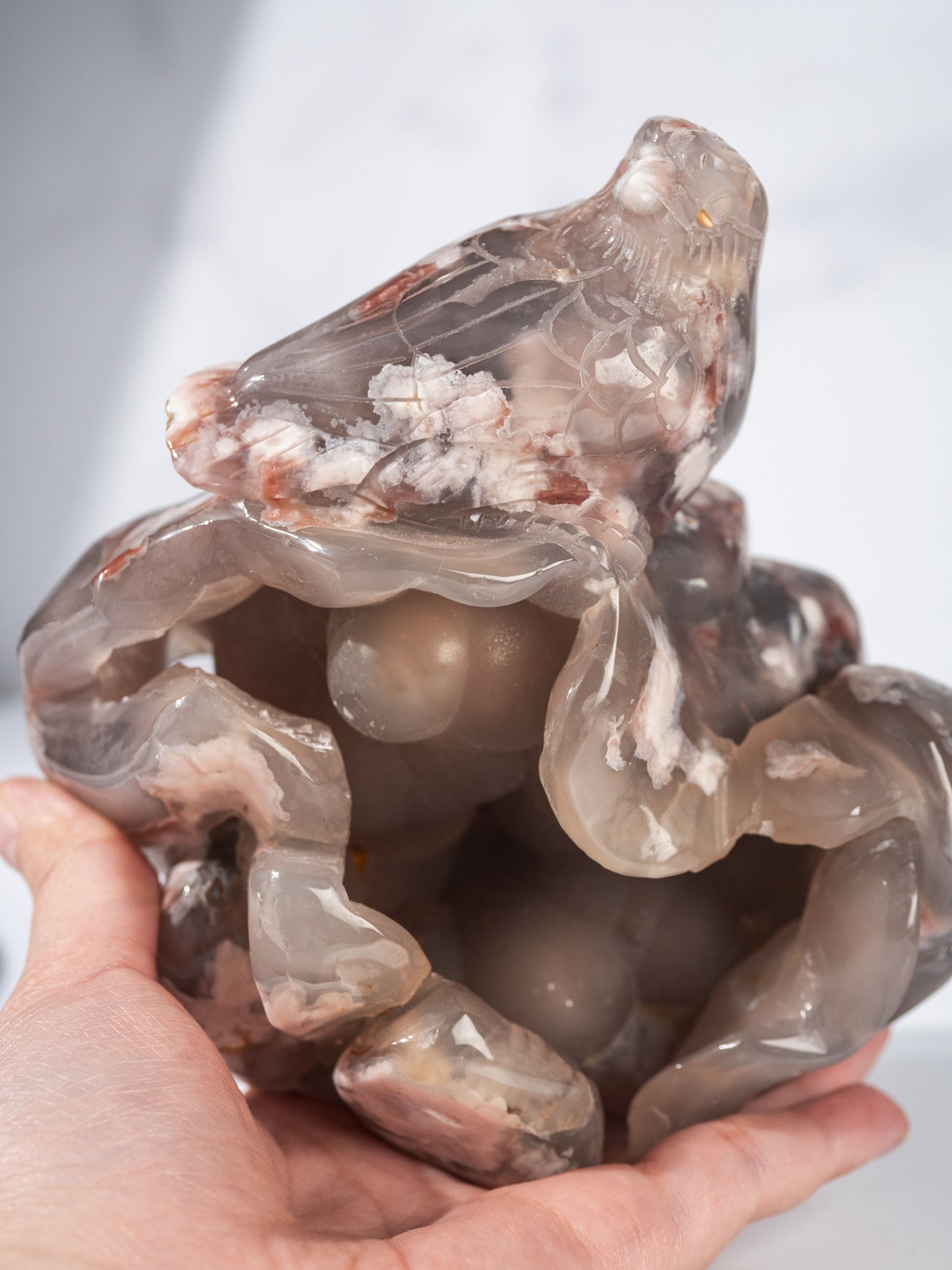 Flower Agate Carved Bird Geode