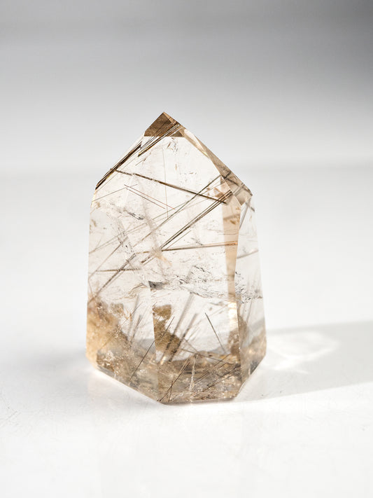 Silver Rutile in Quartz Polished Tower