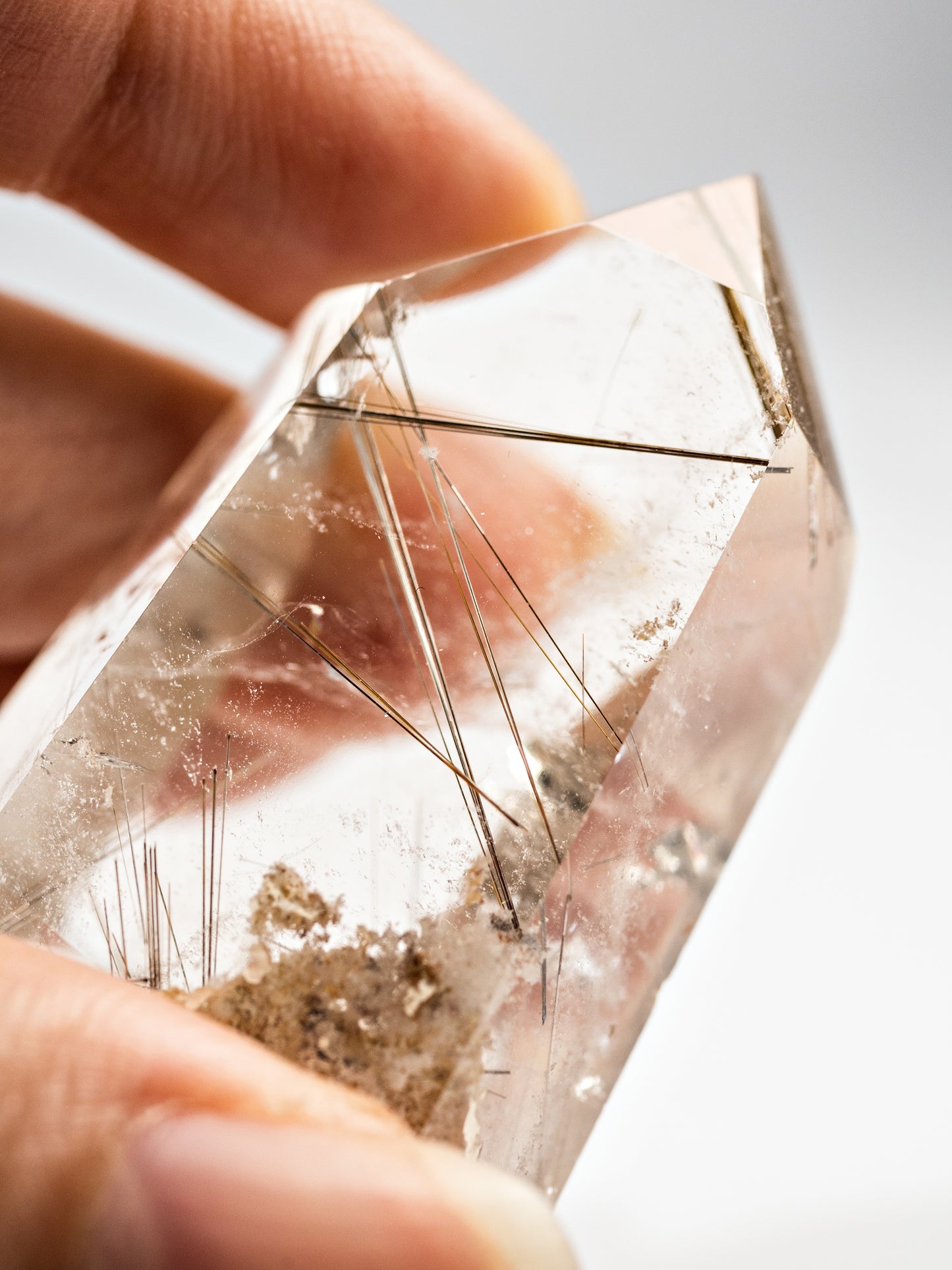 Silver Rutile in Quartz Polished Tower