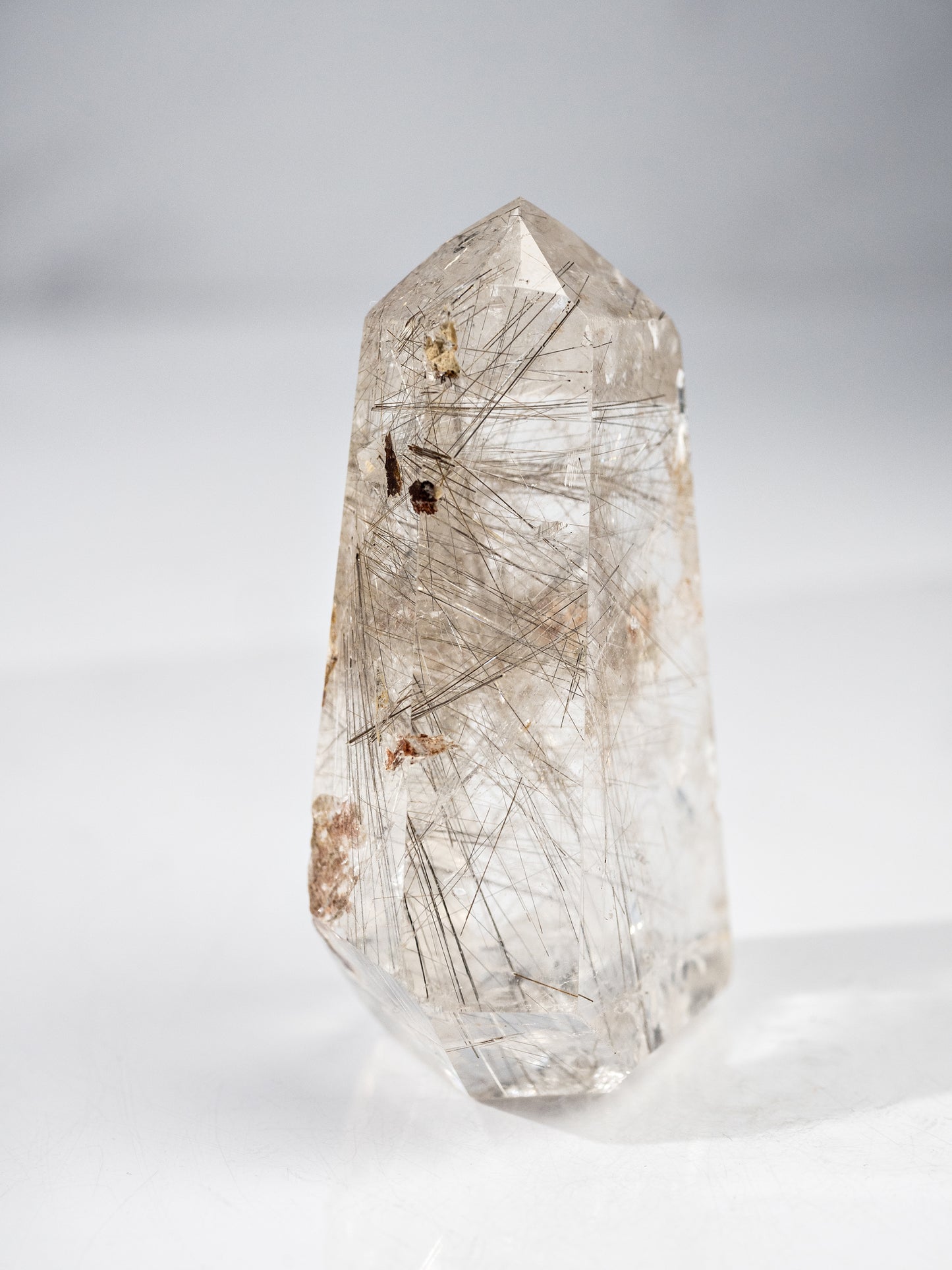 Silver Rutile in Quartz Polished Tower