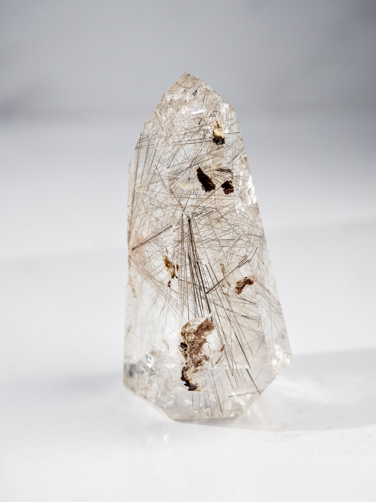 Silver Rutile in Quartz Polished Tower