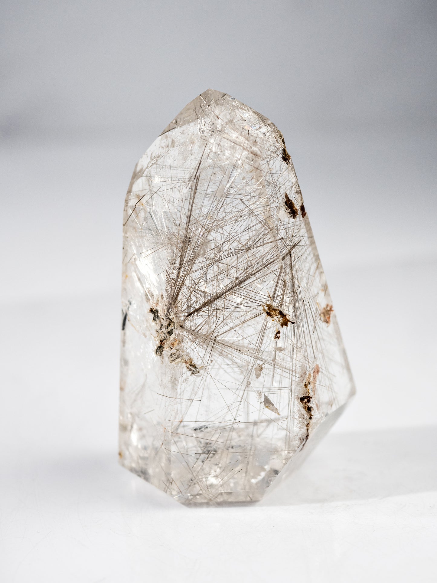 Silver Rutile in Quartz Polished Tower