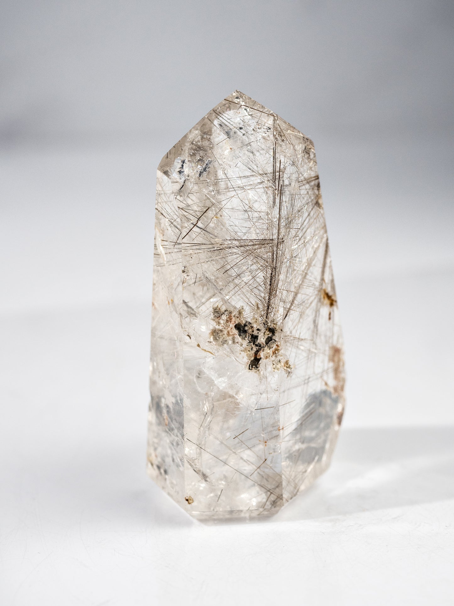 Silver Rutile in Quartz Polished Tower