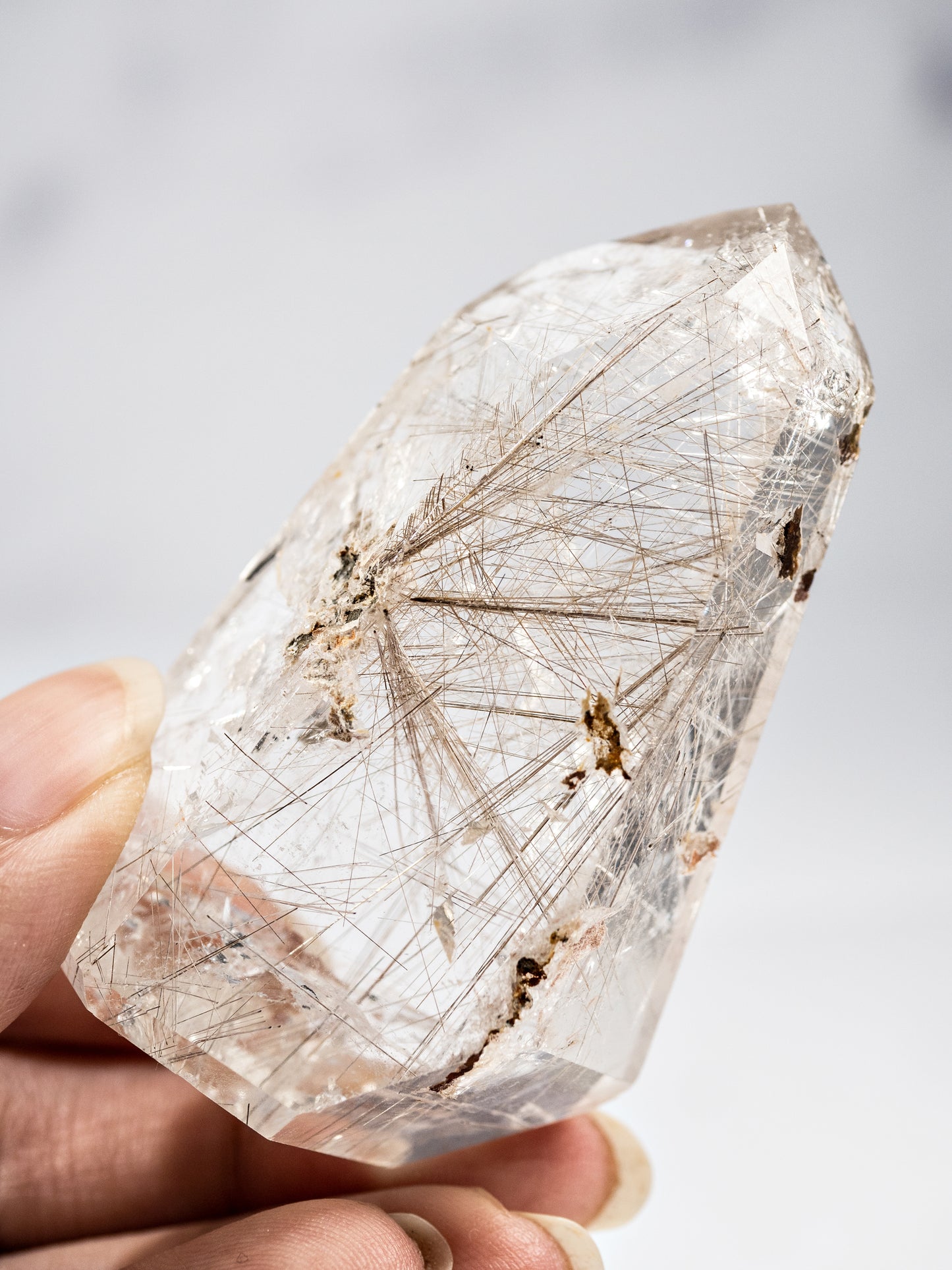 Silver Rutile in Quartz Polished Tower