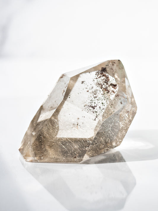 Silver Gold Rutile in Quartz Polished Tower