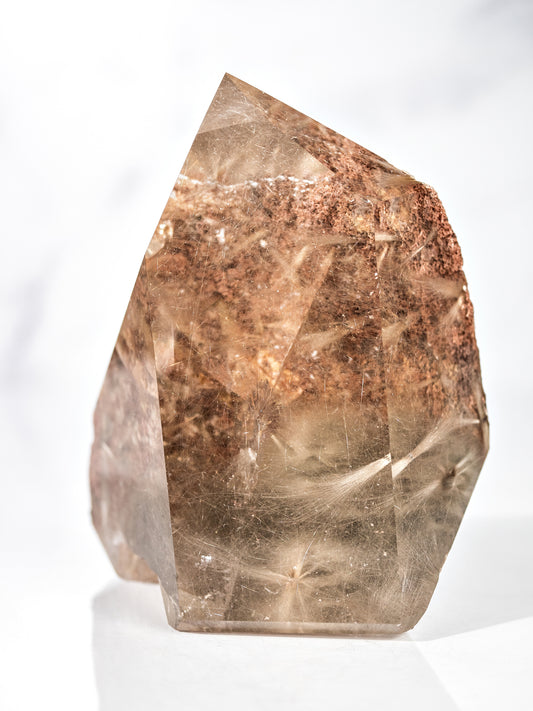 Silvery Gold Rutile and Inclusion in Quartz Semi-polished Tower