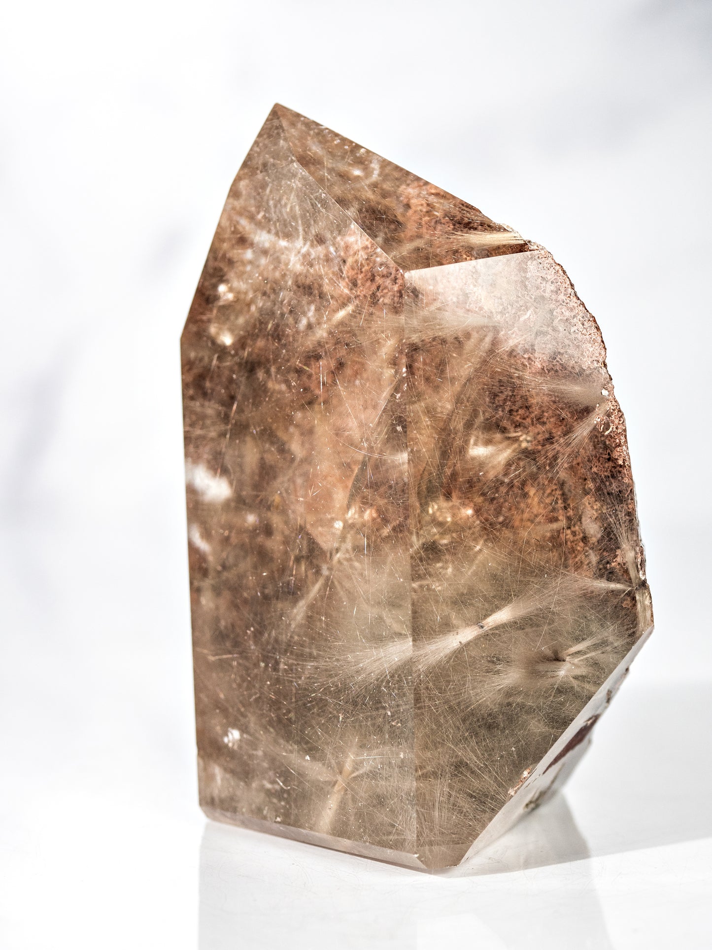 Silvery Gold Rutile and Inclusion in Quartz Semi-polished Tower