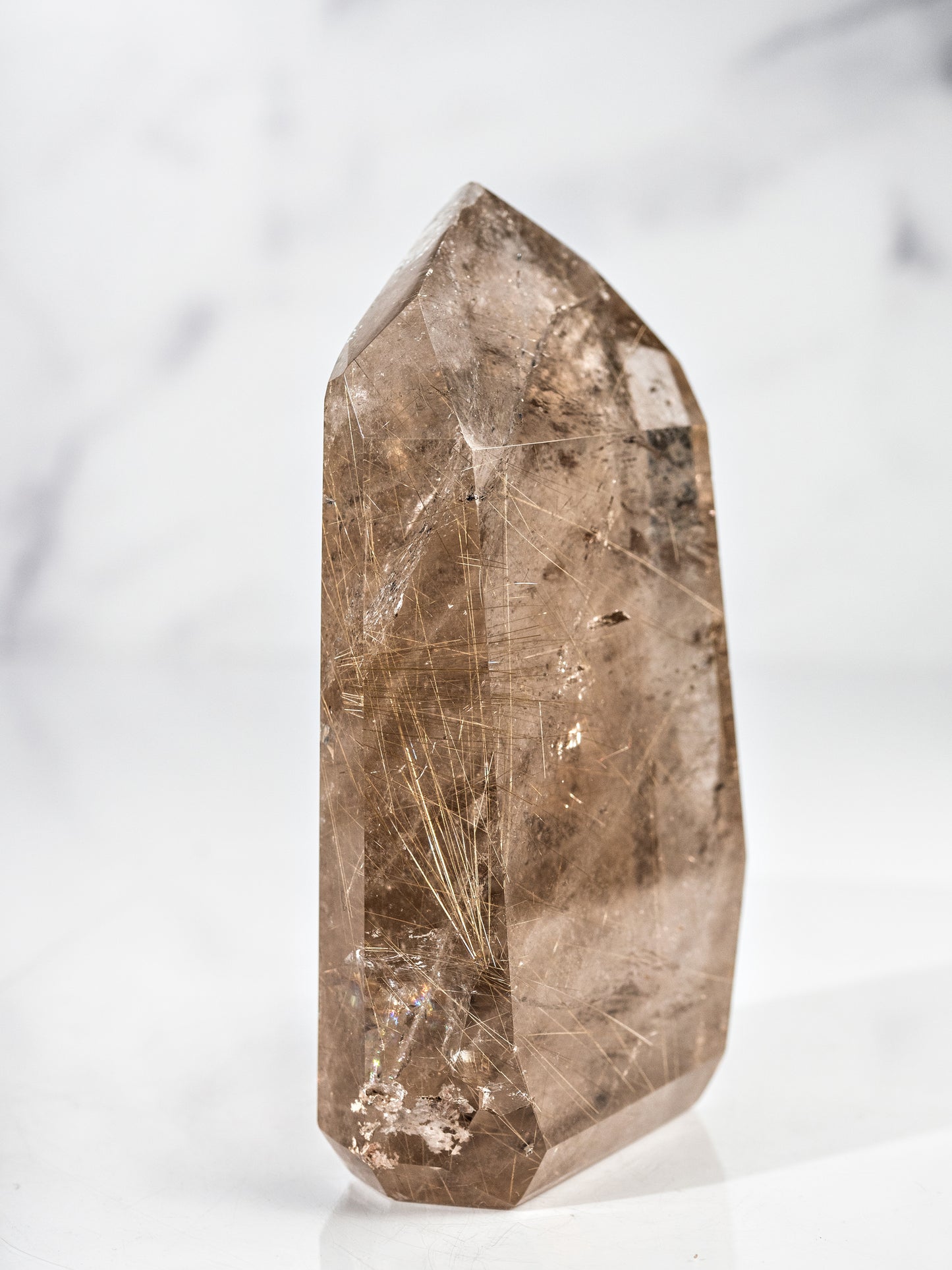 Gold Rutile and Smoky Quartz Tower